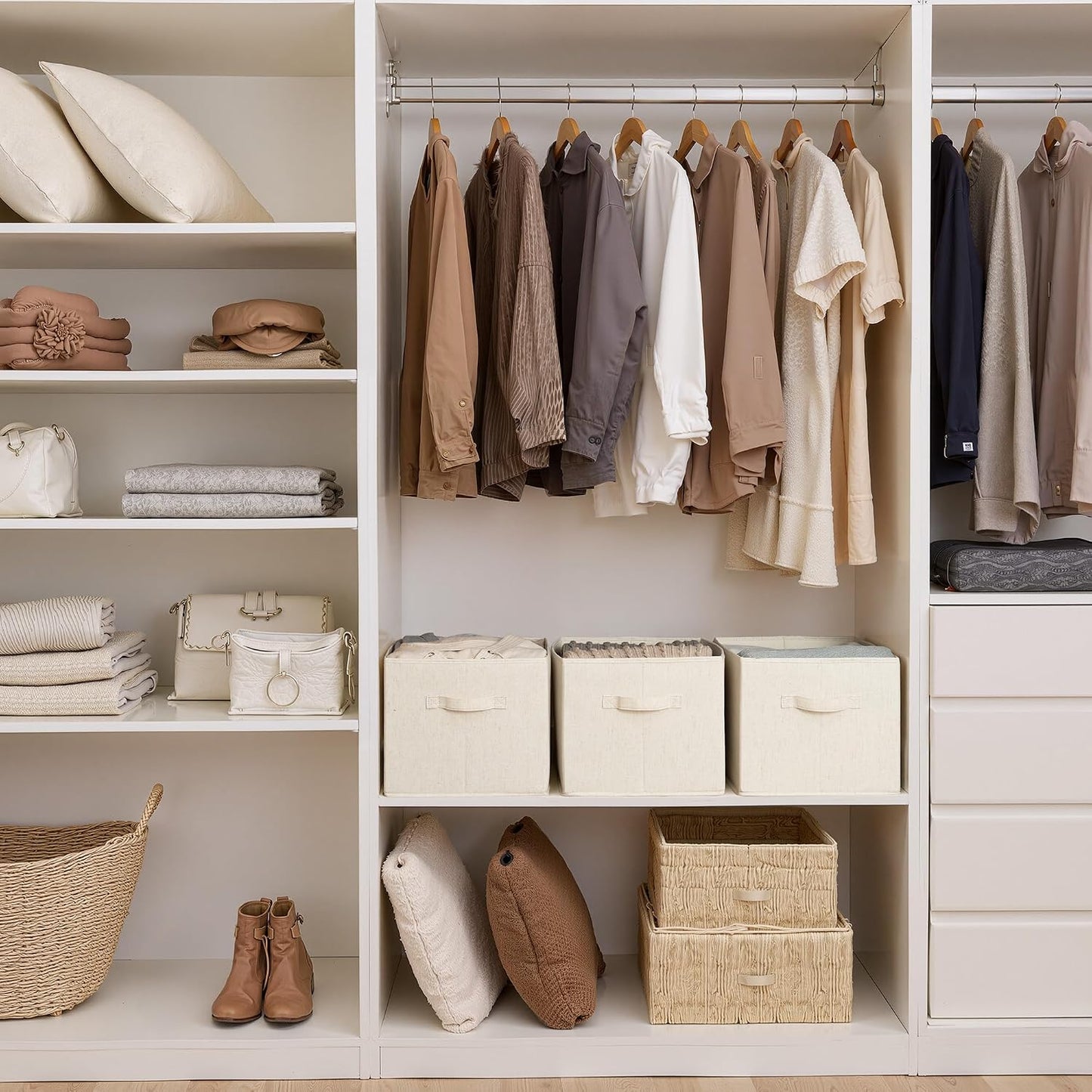 StorageWorks Closet Storage Bins, Beige(NaturWeave Fabric), Extra Large | Closet Organizers and Storage Bins, Shelf Baskets for Clothes Storage, Fabric Storage Bins for Organization