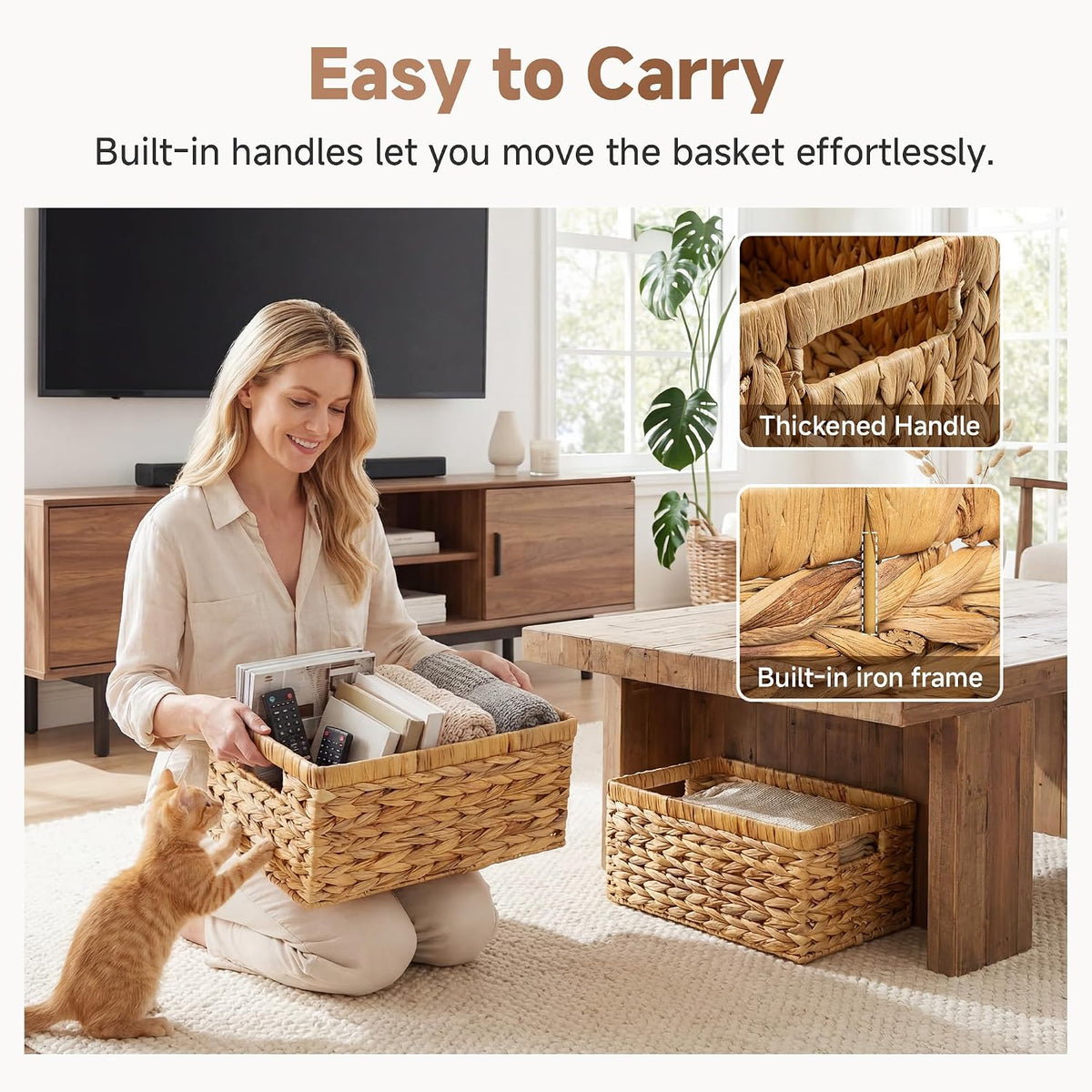StorageWorks Wicker Storage Baskets for Shelves, Hyacinth Baskets, 2-Pack