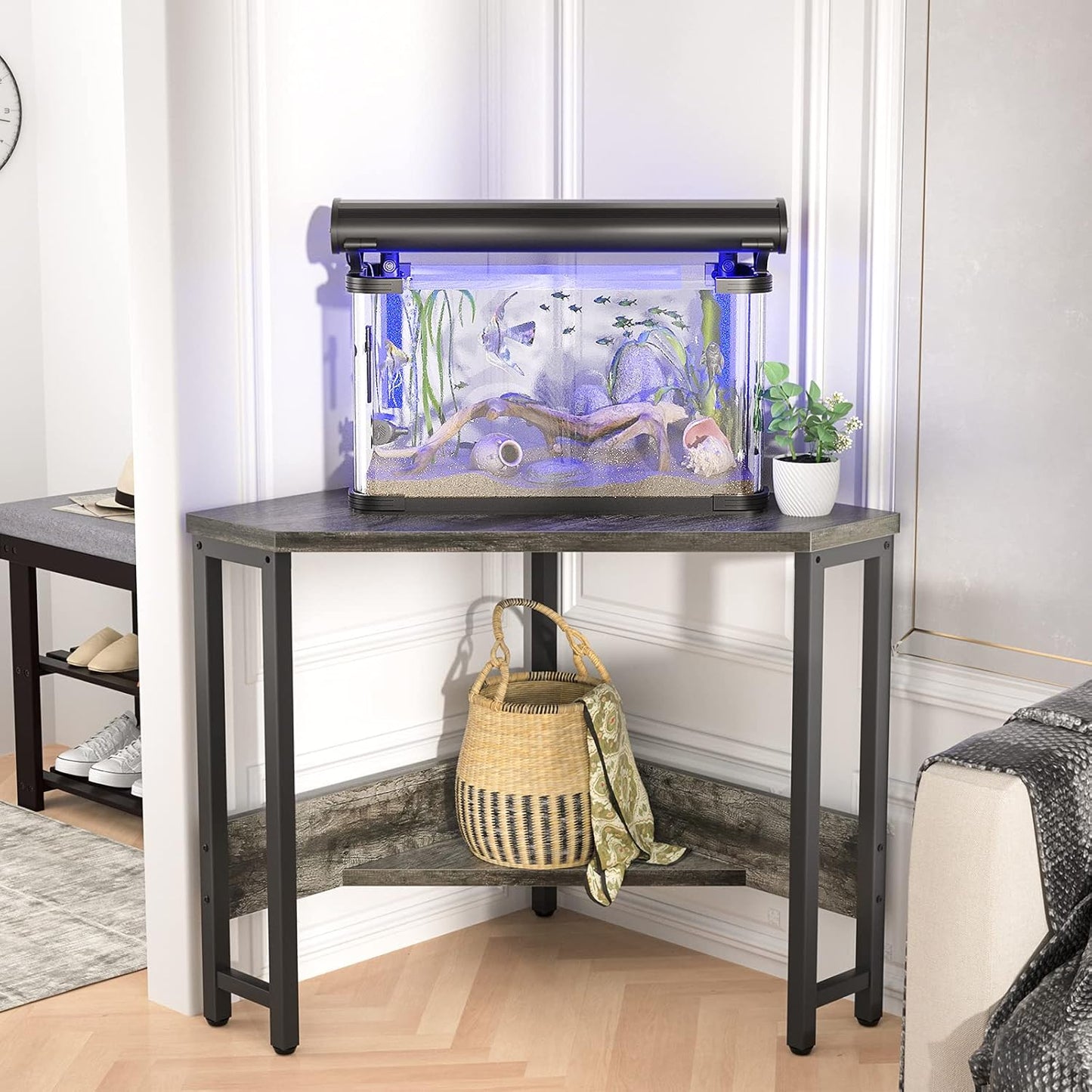 Armocity Corner Desk Small Desk with Outlets Corner Table for Small Space, Computer Desk with USB Ports Triangle Desk with Storage for Home Office, Workstation, Living Room, Bedroom, Oak