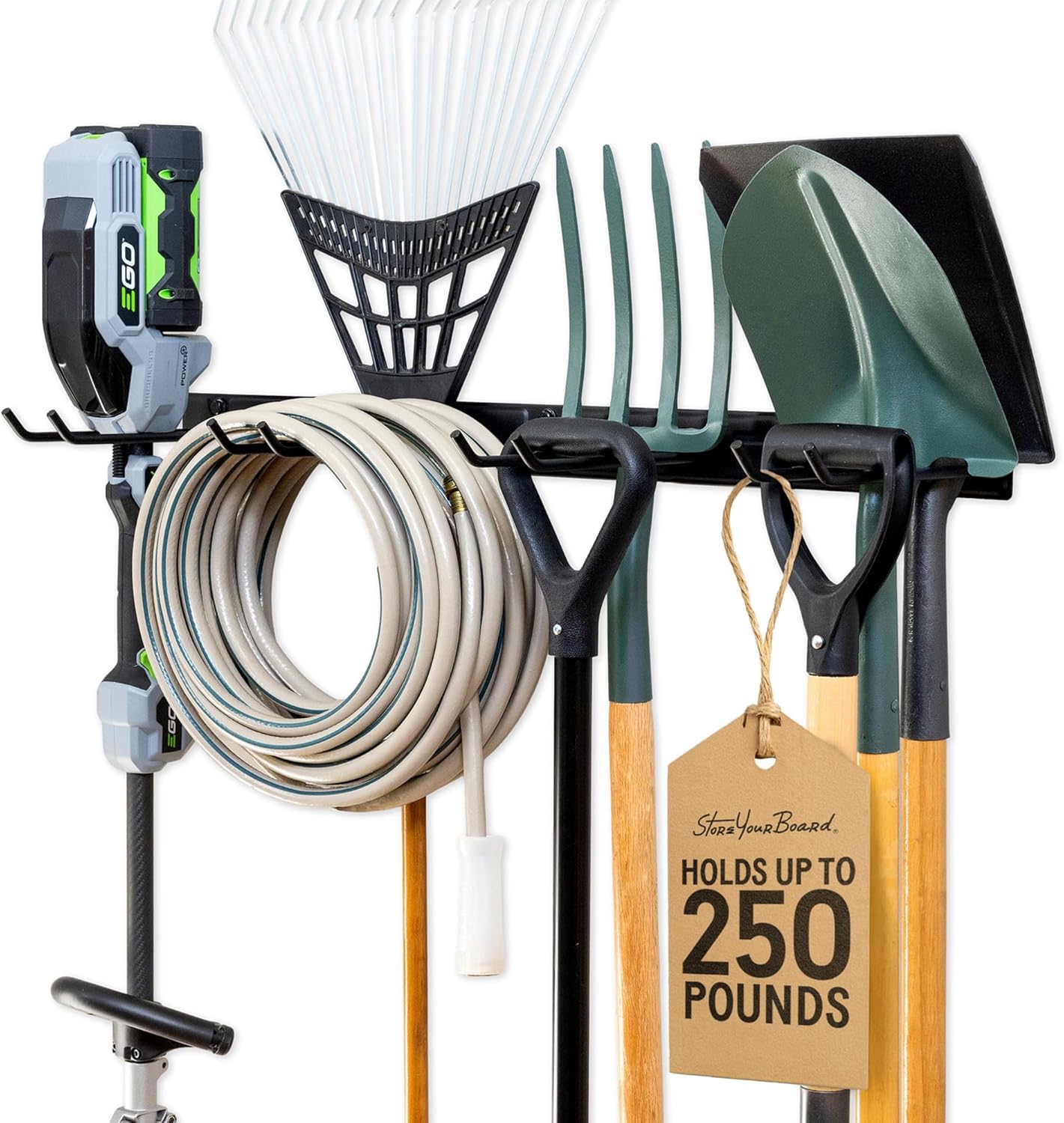 StoreYourBoard 36" Garage Tool Organizer Wall Mount | Garden Tool Organizer System | Heavy Duty Garden Tool Storage Rack for Yard Tools Rakes Shovels 250lbs Garage Organization | 4 PVC Coated Hooks