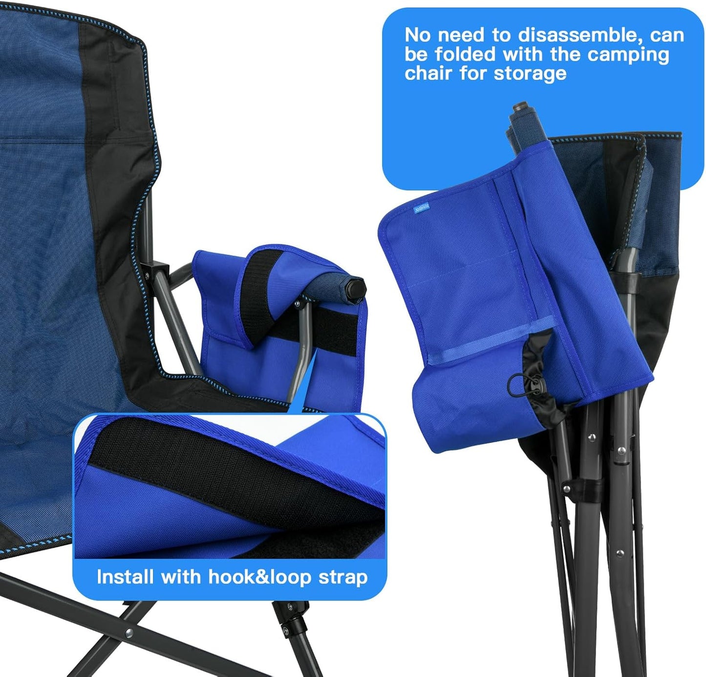 Xxerciz Beach Chair Cup Holder, Camping Chair Armrest Drink Organizer with Easily Attached Hook and Loop Strap, Universal Chair Accessory for Water Bottle, Sunglasses, Phone, Tablet, etc. (Blue)