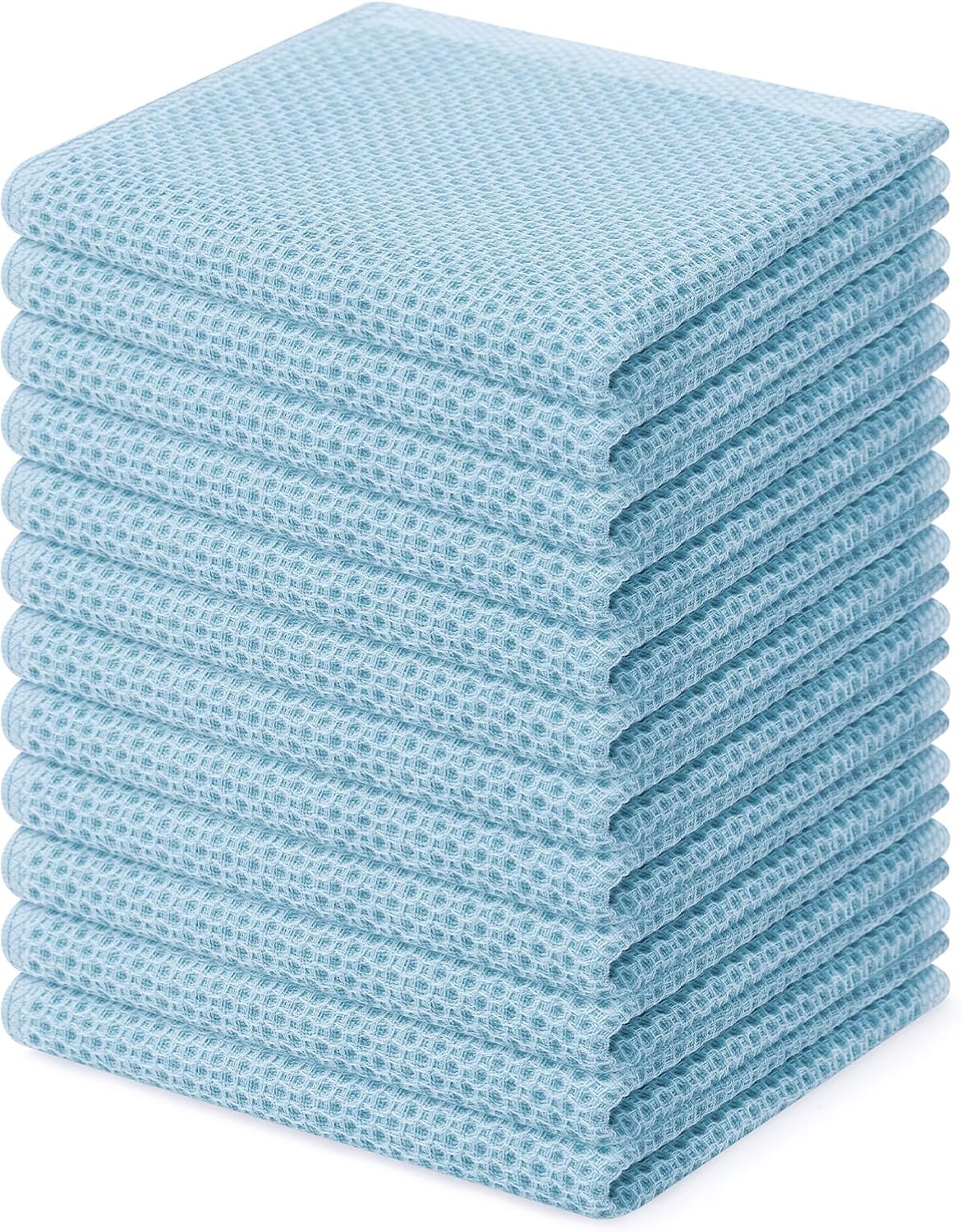 Homaxy 100% Cotton Waffle Weave Kitchen Dish Cloths 12-Pack, Sky Blue