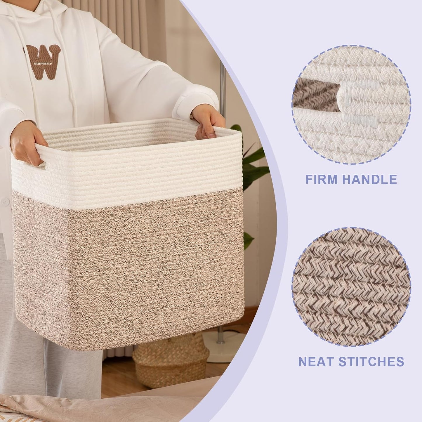 OIAHOMY 2 PACK Tall Storage baskets 55L Blanket Basket Living Room Brown | Large Collapsible Storage Bins Narrow Basket Baskets for Closet Organization Storage Baskets for Shelves Toy Storage Basket