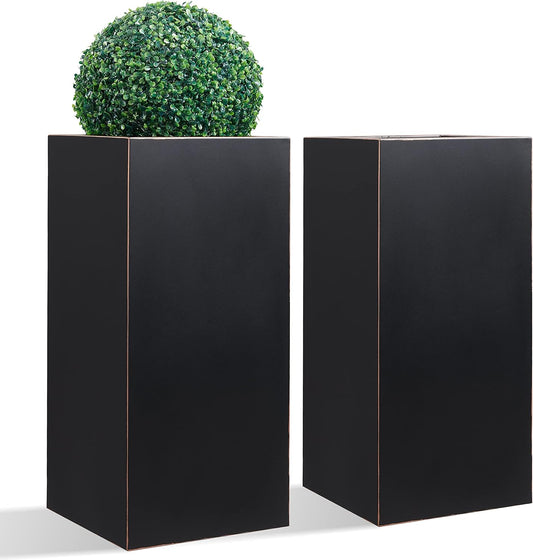 14Lx14Wx30H Tall Metallic Heavy Planter for Outdoor Porch/Patio Set of 2