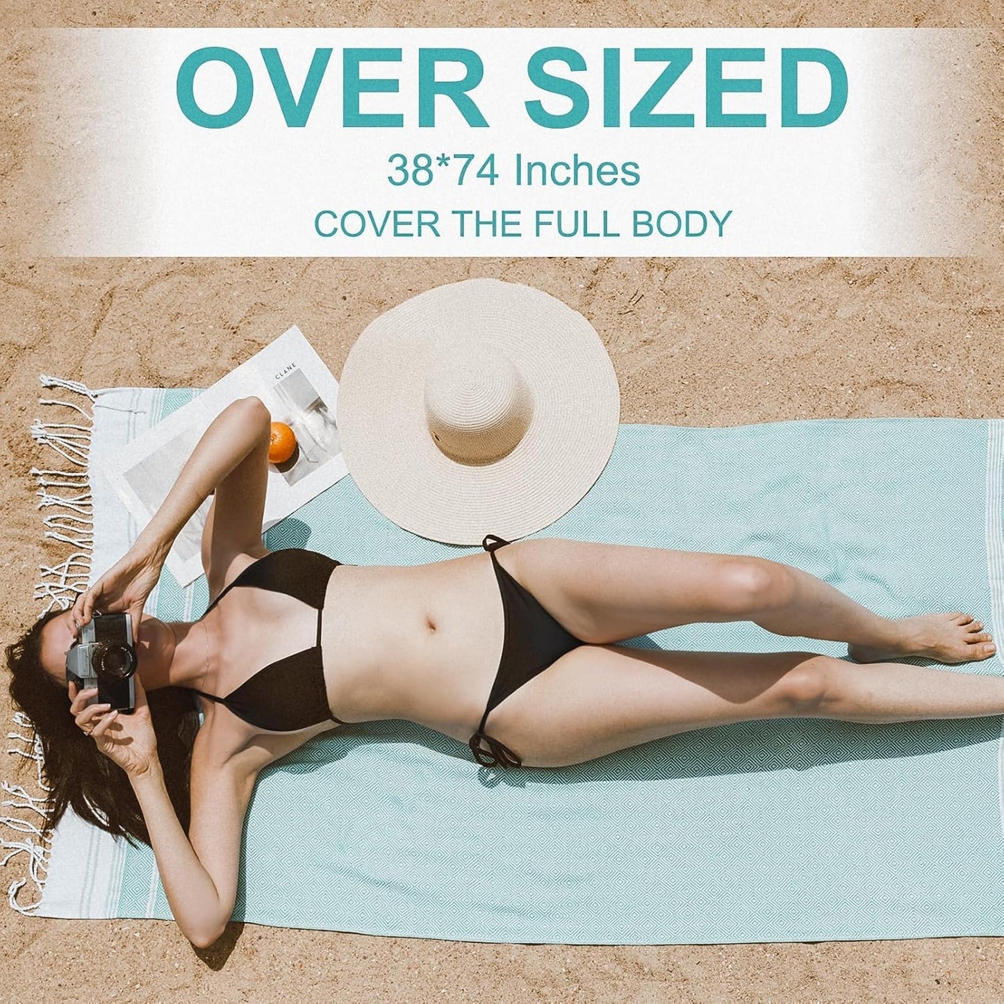 Genovega 6 Packs Oversized Turkish Beach Towels Set Bulk 74"x38" Extra Large Quick Dry Sand Free Light Swim Bath Camping Pool Towel Travel Blanket Essentials Cruise Accessories Adult Vacation Stuff