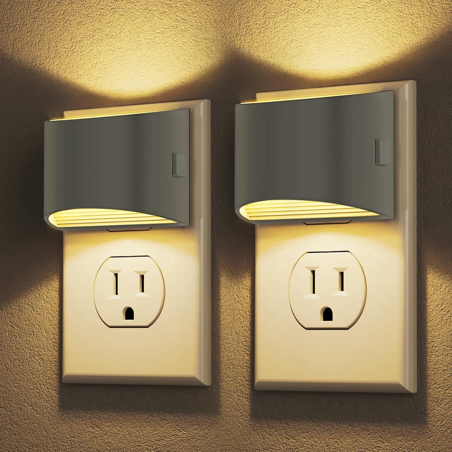 DORESshop LED Night Light[2 Pack], Night Lights Plug into Wall, 3 Level Brightness Adjustable Plug in Night Light, Dusk to Dawn Sensor Nightlights for Adults,Bedroom,Hallway,3000K -Chrome Cover