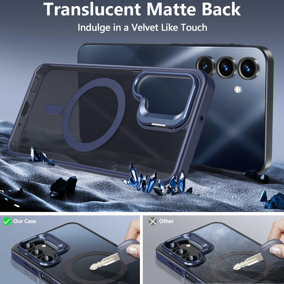 Magnetic for Samsung Galaxy A16 5G Phone Case with Screen Protector, Compatible with MagSafe, Built-in Camera Stand Case Shockproof Protective Cover for Samsung Galaxy A16 5G/4G (Blue)