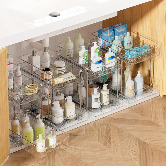 Vtopmart 4 Pack Pull Out Bathroom Under Sink Organizer with Dividers (S-Divided)