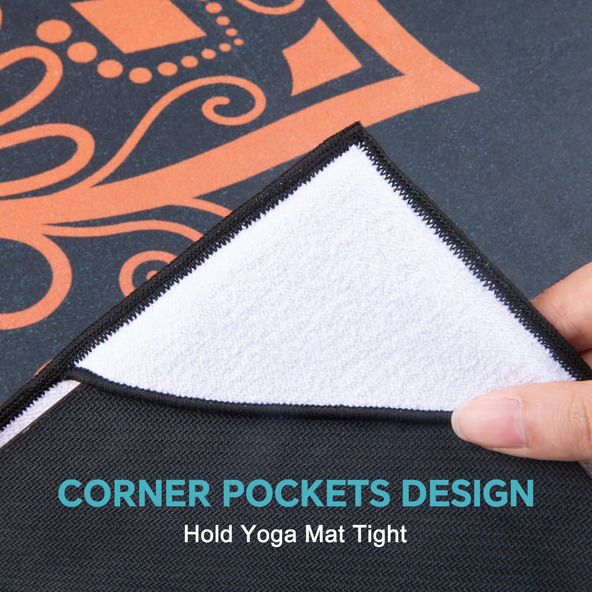 QiyI Hot Yoga Towel with Grip Dots, Non Slip, 70"x26", Golden Mandala