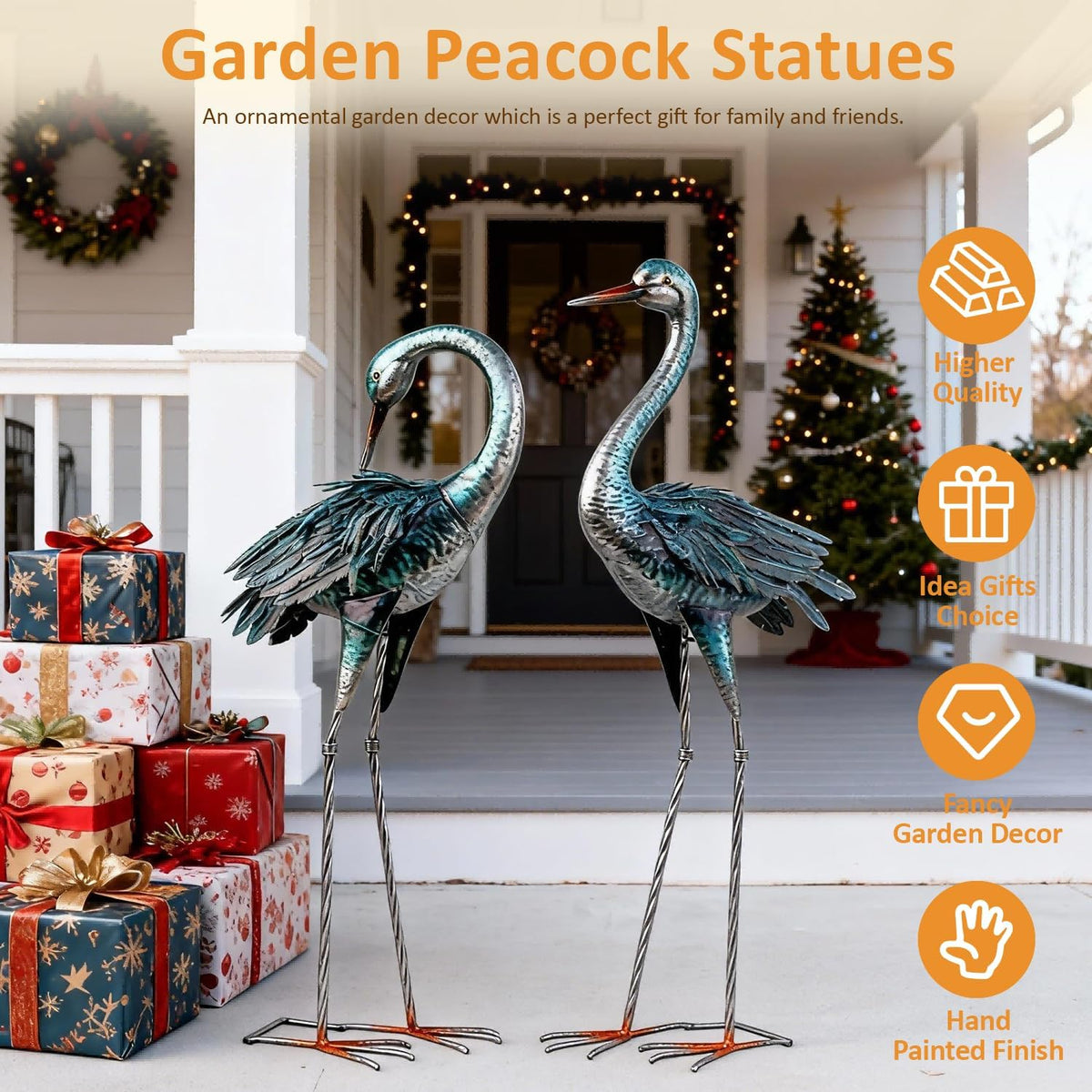 Kircust Metal Blue Heron Standing Crane Statues Outdoor Garden Decor