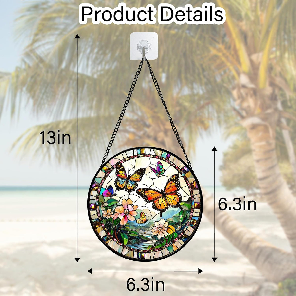 Butterflies and Flowers Stained Glass Window Hanging Suncatcher Gifts 12"