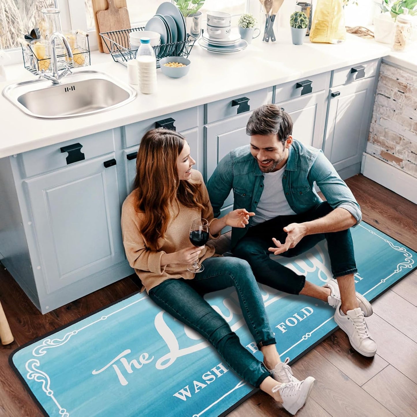 Laundry Room Rug Runner 20"X59" TPR Non Slip Farmhouse Laundry Rugs for Laundry Room Decor Washable Runner Rugs for Kitchen Floor Mudroom and Bathroom