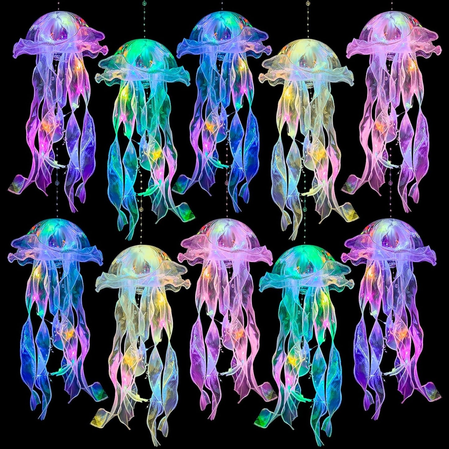 Jellyfish Decor - 10 Pcs Light Up Jellyfish Lanterns, Hanging Jelly Fish Decorations for Mermaid Birthday Decorations & Under The Sea Party Decorations, Ocean Themed Supplies Gifts