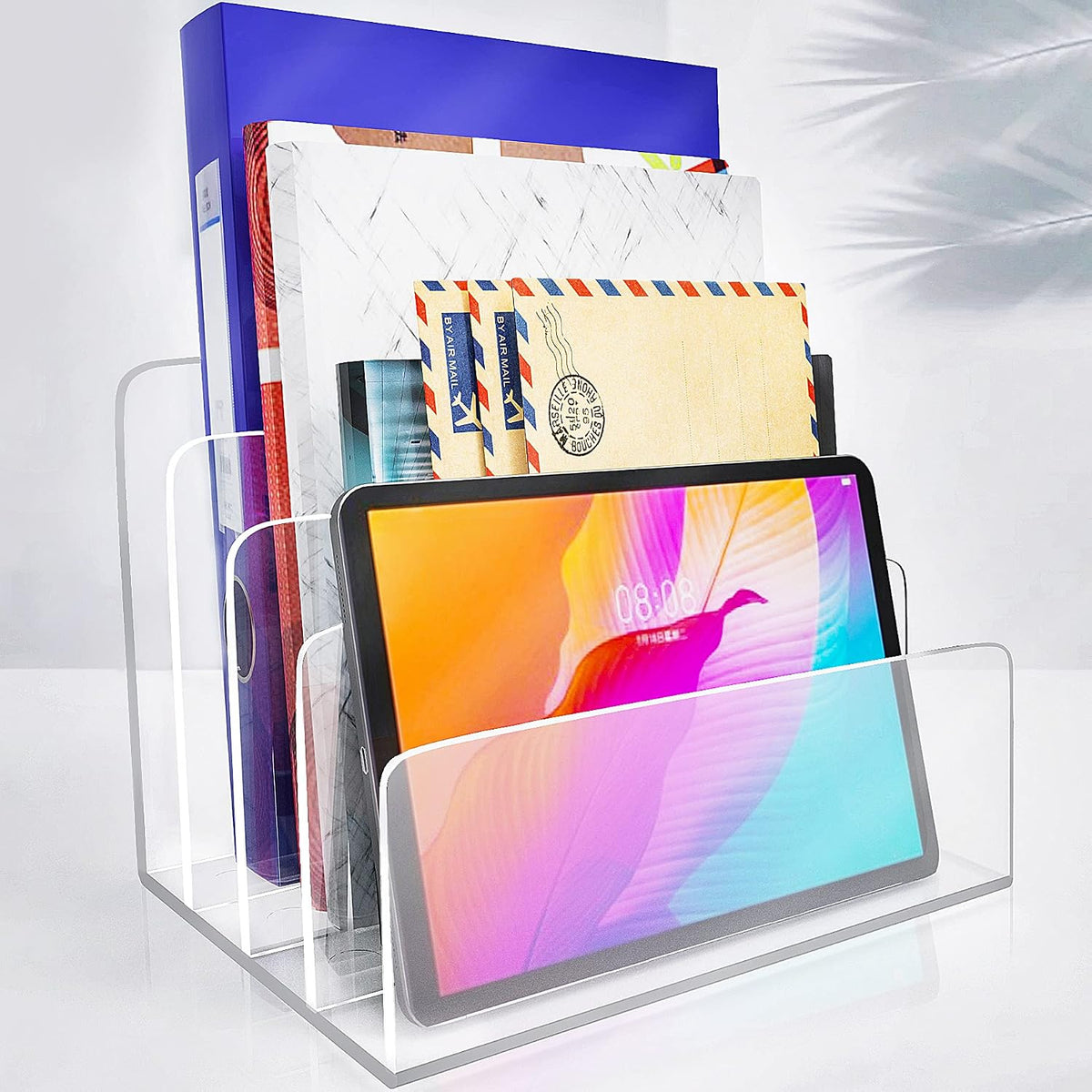 2PCS Clear Acrylic File Organizer, 4 Sections Acrylic Desk Organizer File Holder Sorter for Desk