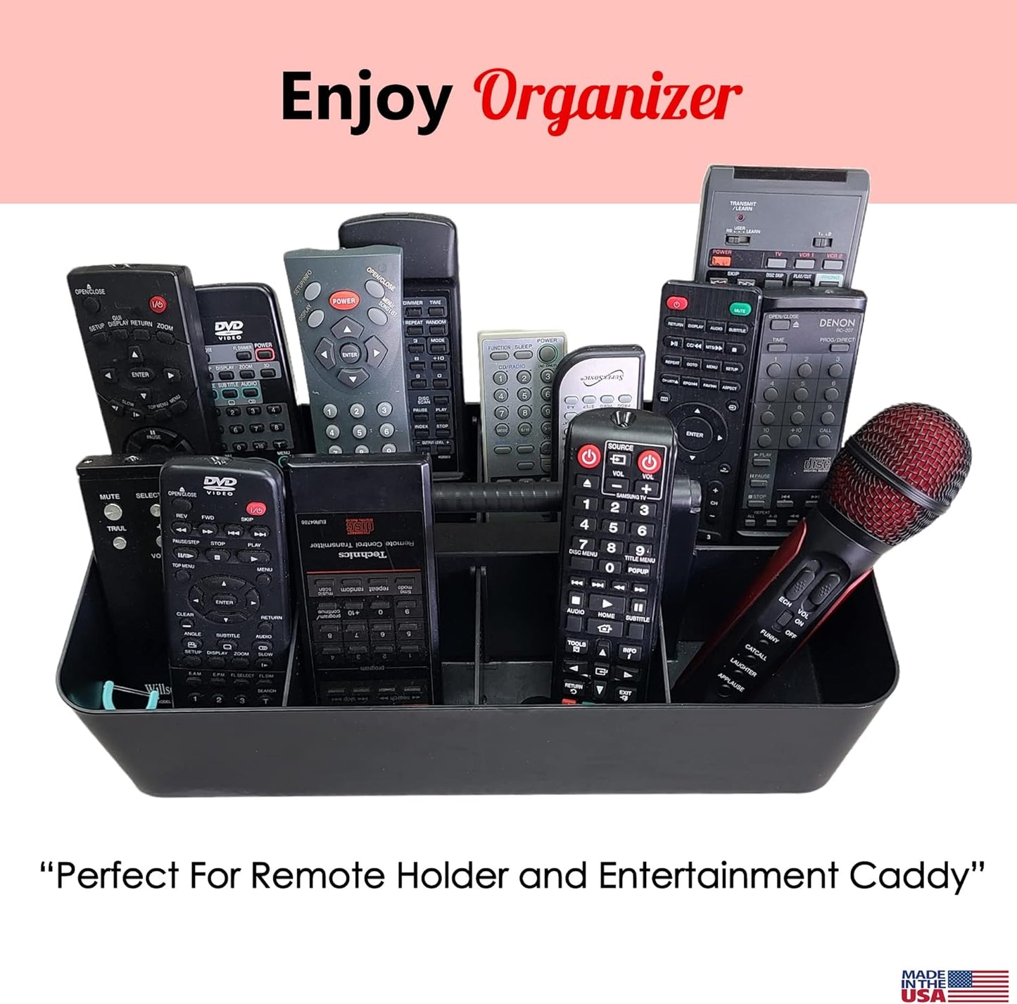 8 Compartments DIY Dividers,Large Portable Caddy, Multi Purpose,Stackable, Modern Solution for School, office, Desktop Endless use of your Choice -MADE IN USA (Black)