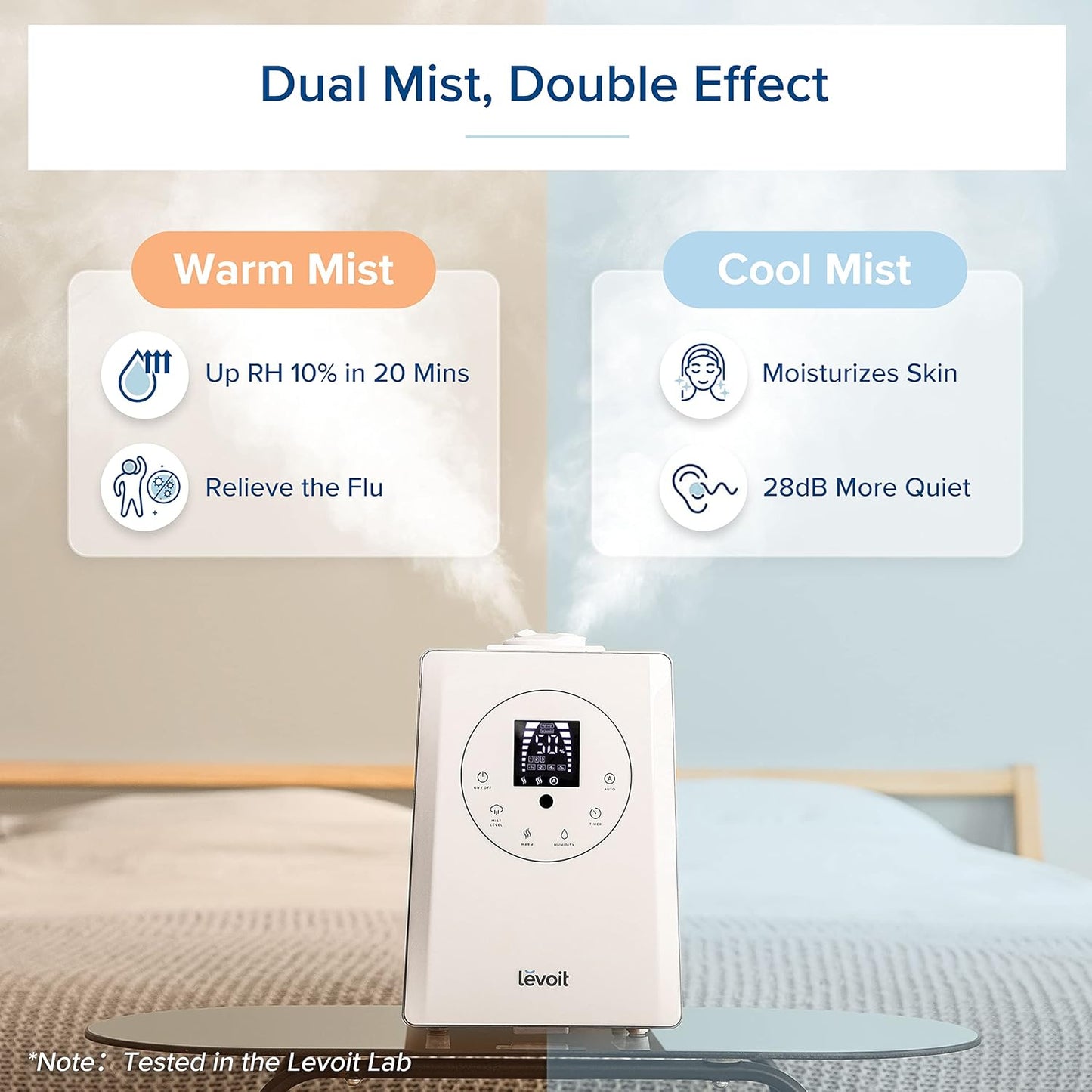 LEVOIT Humidifiers for Bedroom Large Room Home, 6L Warm and Cool Mist Ultrasonic Air Vaporizer for Plants and Whole House, Built-in Humidity Sensor, Essential Oil Diffuser, Whisper Quiet, Timer, White