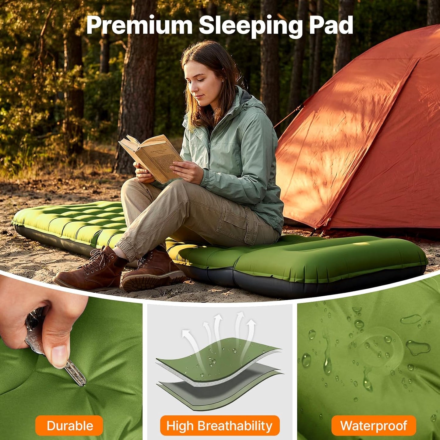 OGERY Sleeping Pad, Ultralight Inflatable Sleeping Pad for Camping with Pillow Built-in Foot Pump, 6" Extra-Thick Reinforced Camping Mattress for Hiking, Backpacking,Tent