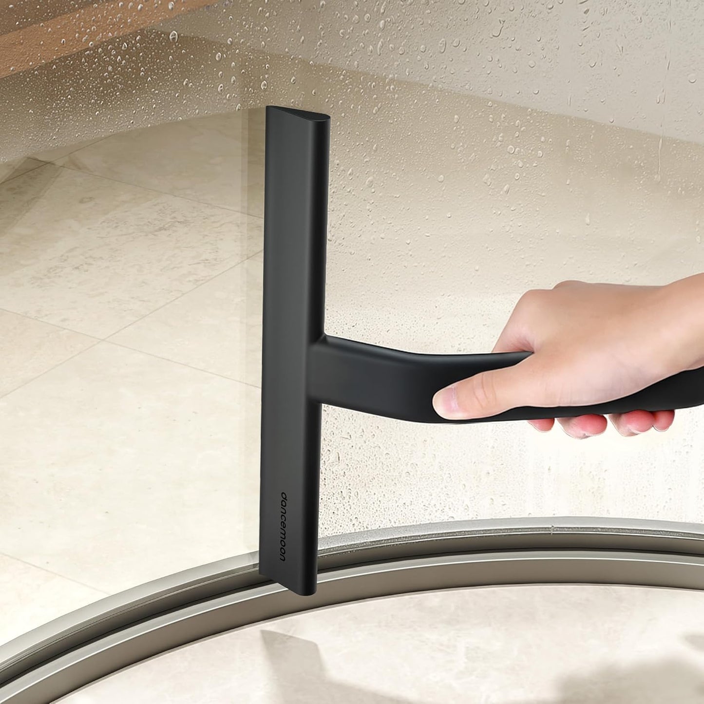 dancemoon JustHang Shower Squeegee for Glass Doors, All-One-Piece Award-Winning Silicone Squeegee with Built-in Hook for Bathroom, Window, Mirror, Tile Wall,Car, Streak-Free Cleaner Tool,10-Inch Black