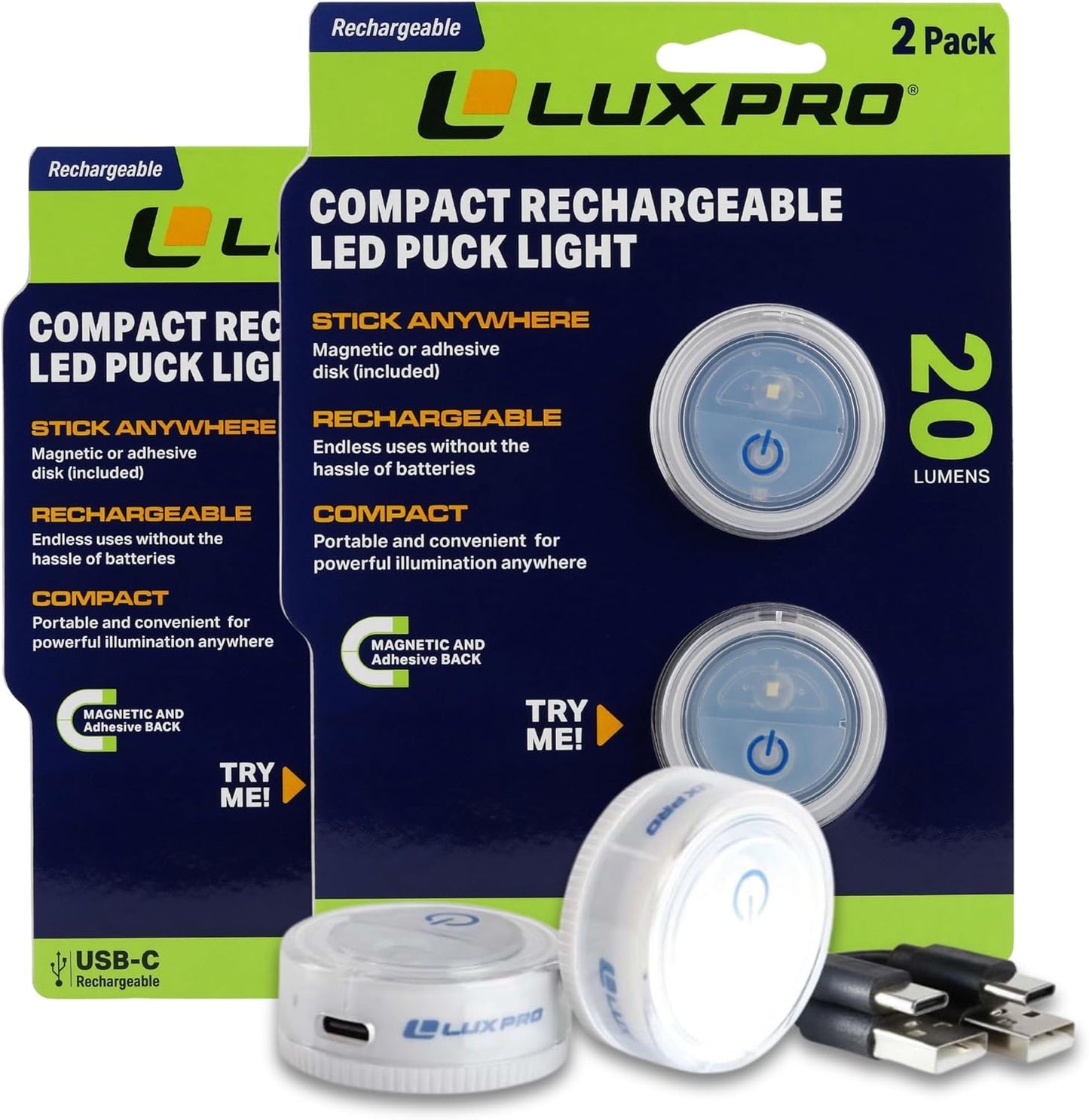 LUXPRO Waterproof Micro LED Puck Lights - 5 Pack Tap Lights Battery Powered - Adhesive Lighting Ideal for Under Cabinets, in Tackle Boxes, or on Bookcases