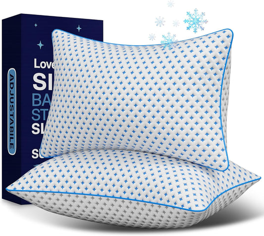 Memory Foam Pillows 2 Pack – Adjustable Loft Cooling Pillows Queen Size Set of 2 for Sleeping, Firm, Supportive, and Breathable Design for Hot, Side, Back, and Stomach Sleepers