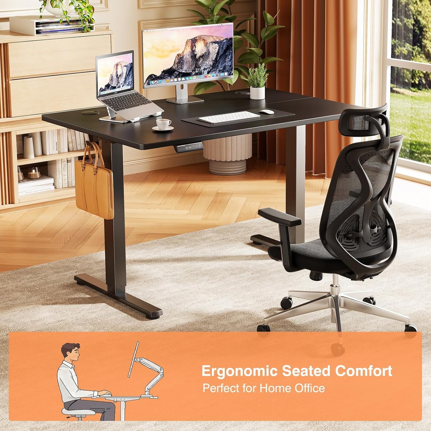 Sweetcrispy Electric Standing Desk Adjustable Height, 40x24 Inch Sit Stand Up Home Office Desks Computer Workstation PC Work Table with 3 Memory Preset Splice Wood Board Metal Frame, Black