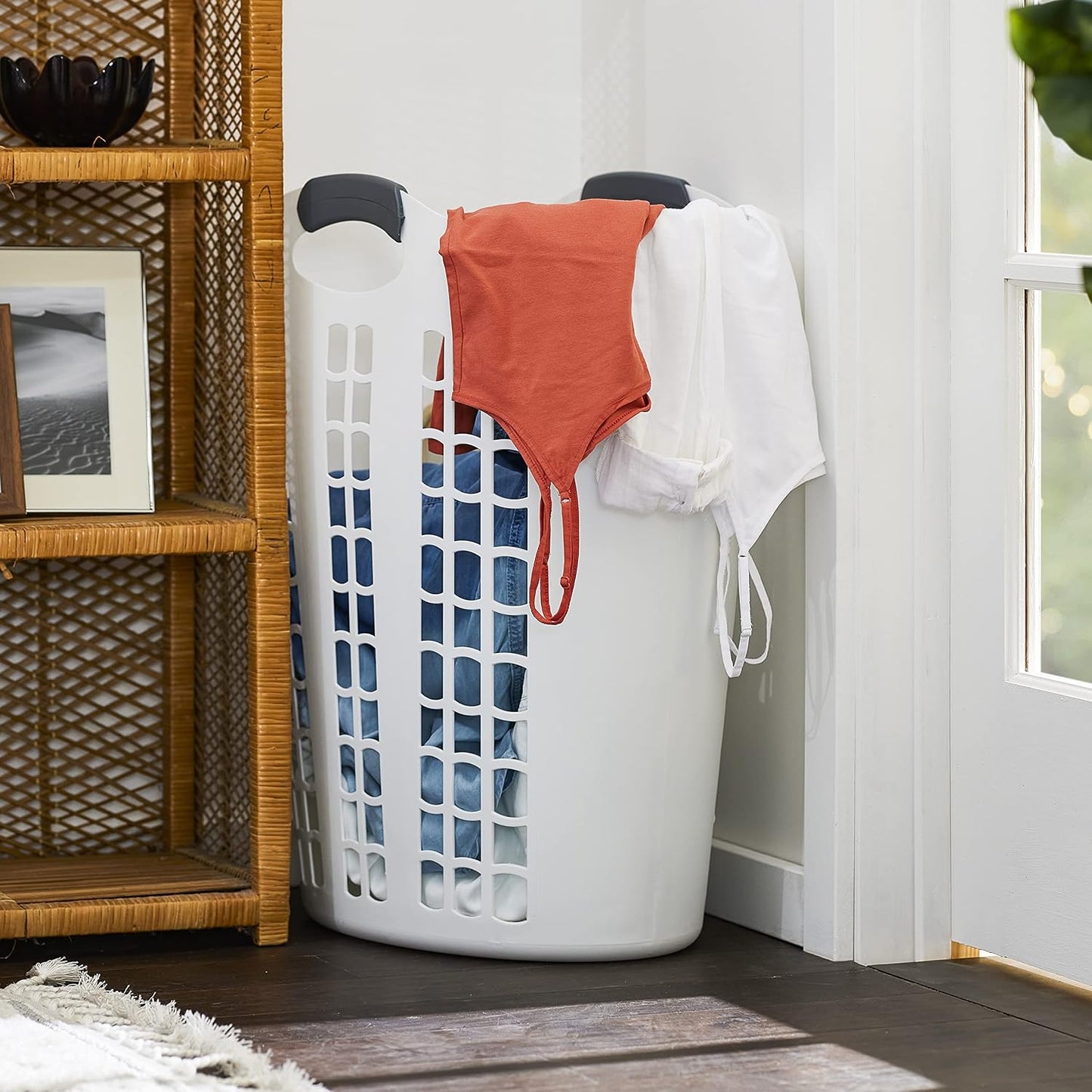 Gracious Living 4 Pack Easy Carry Flex Hamper, Large 87.5L Laundry Basket | Lightweight Plastic Ventilated Clothes Bin with Handles, White
