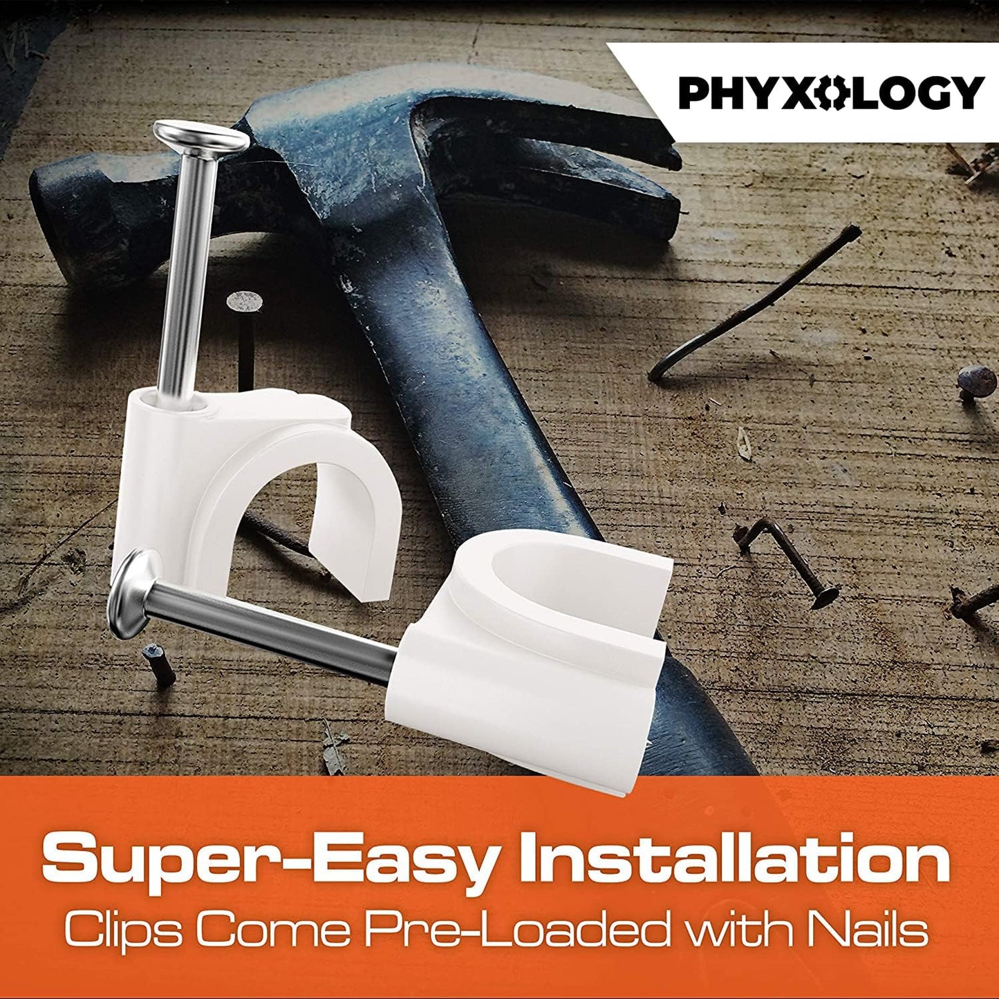 Pro-Grade, Cable Clips with Steel Nails 6mm, 8mm, 10mm, 12mm Size Wire Holders and Tacks 100 Each. Durable, UV Resistant Easy Install Plastic Clips Organize Coax, Ethernet, Cat5, Cat6 and Other Cords