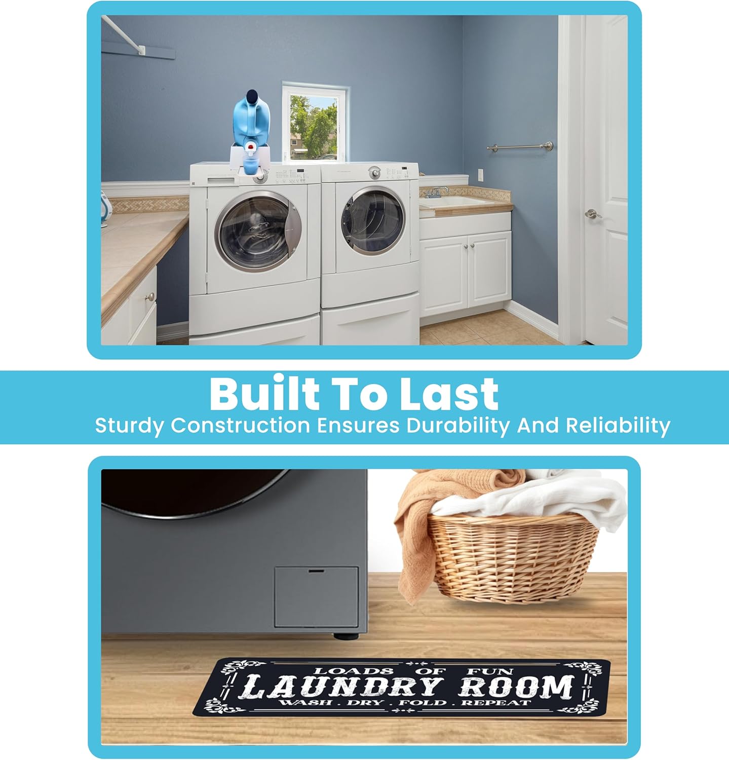 TidyFriend Laundry Detergent Holder with Laundry Room Rug Runner, Detergent Stand for Spill Protection, Non-Slip Runner Mat, and Stylish Room Organizer for Home & Laundry Spaces (Kit)