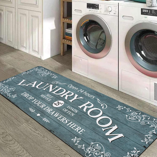 Lahome Remi Farmhouse Laundry Room Rug Runner 20"x59" Laundry Rugs and Mats for Laundry Room Non Slip Washable Floor Carpet Runner Rug for Washroom Mudroom Kitchen Bathroom Hallway Decor, Cyan