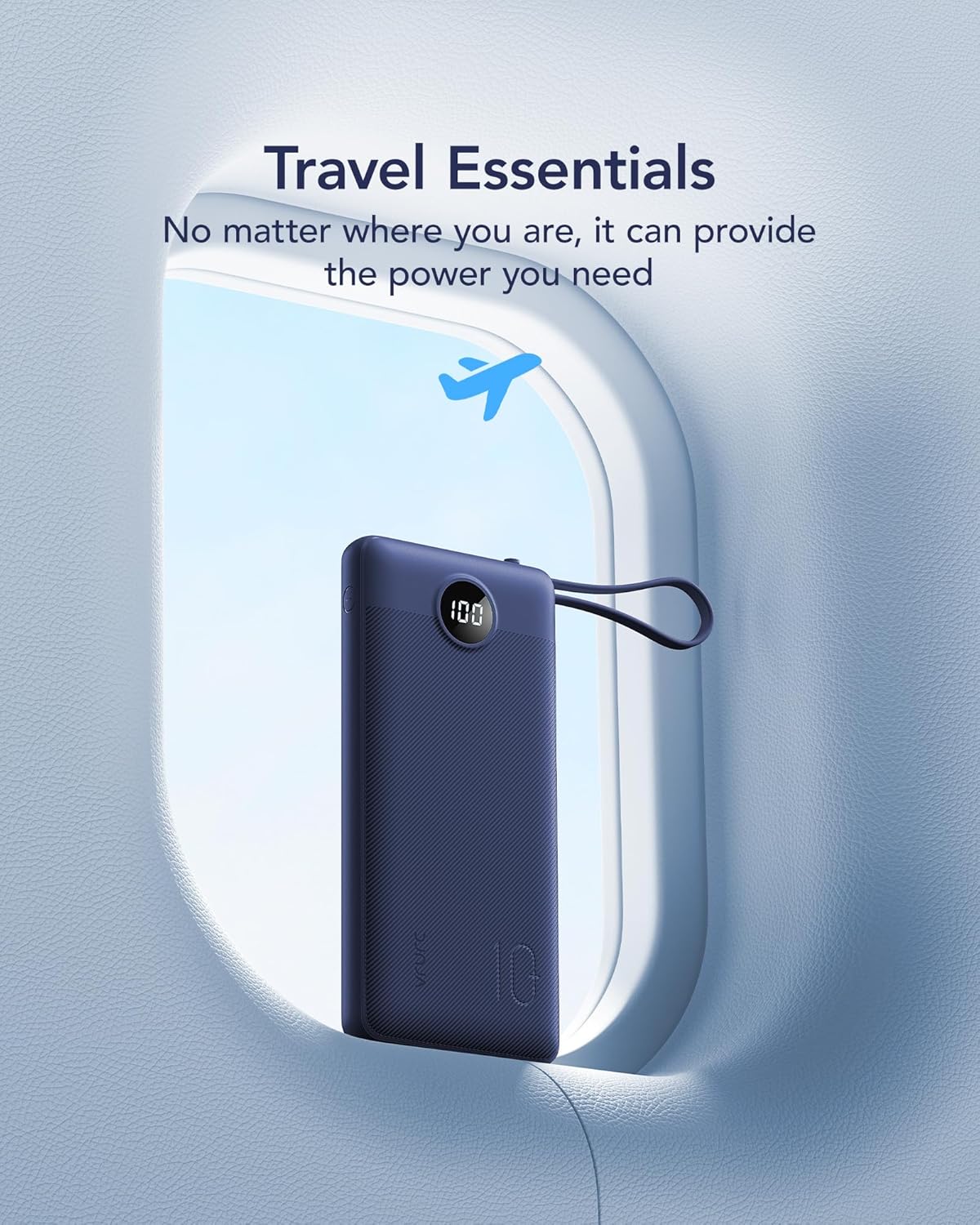 VRURC Portable Charger, Built in 4 Cables & Lanyard Power Bank 10000mAh, Compact USB C Phone Charging Bank 5 Outputs for Multi Devices,Travel Essential for Hiking Camping Business-Navy(1 Pack)