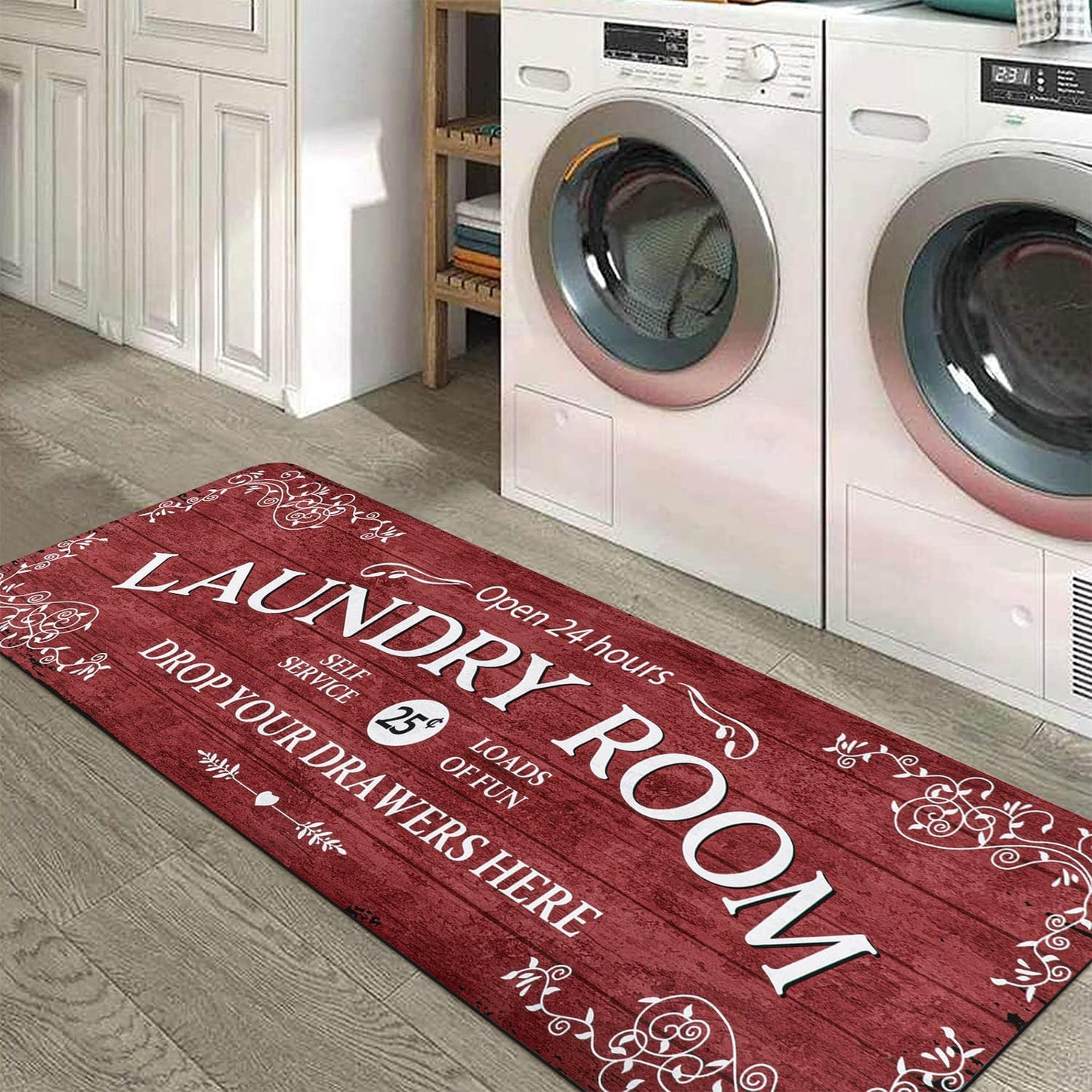 Lahome Remi Farmhouse Laundry Room Rug Runner 20"x59" Laundry Rugs and Mats for Laundry Room Non Slip Washable Floor Carpet Runner Rug for Washroom Mudroom Kitchen Bathroom Hallway Decor, Red