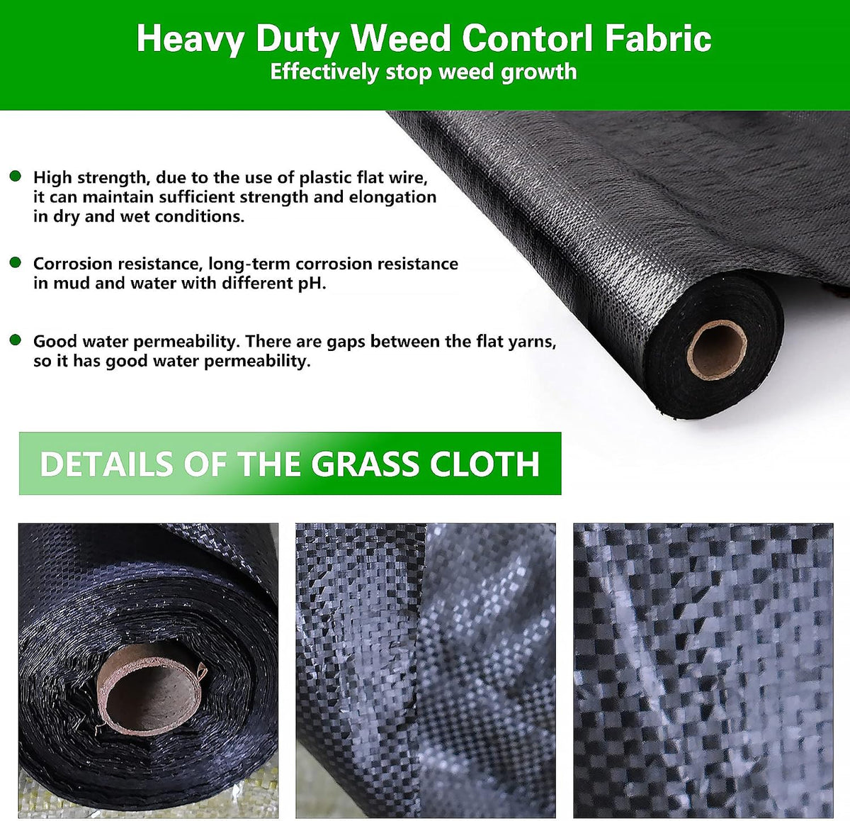 3x100ft Weed Barrier Fabric Landscape, Long-Term Use, Flexible, Breathable, Water Permeable, Grass Barrier Landscape Fabric Ground Cover Cloth for Garden Planting Weed Blocking
