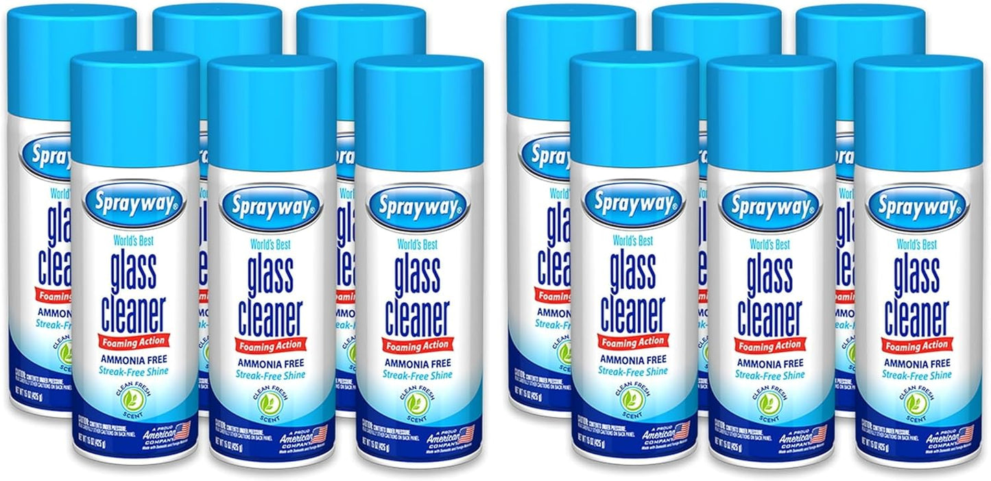 Sprayway Glass Cleaner Foaming Aerosol Spray, 15oz, Pack of 6 | Ammonia-Free, Streakless, Fast-Acting | Cleans & Polishes Glass Surfaces | Fresh Scent, Removes Fingerprints, Dust, Dirt, Smoke Film