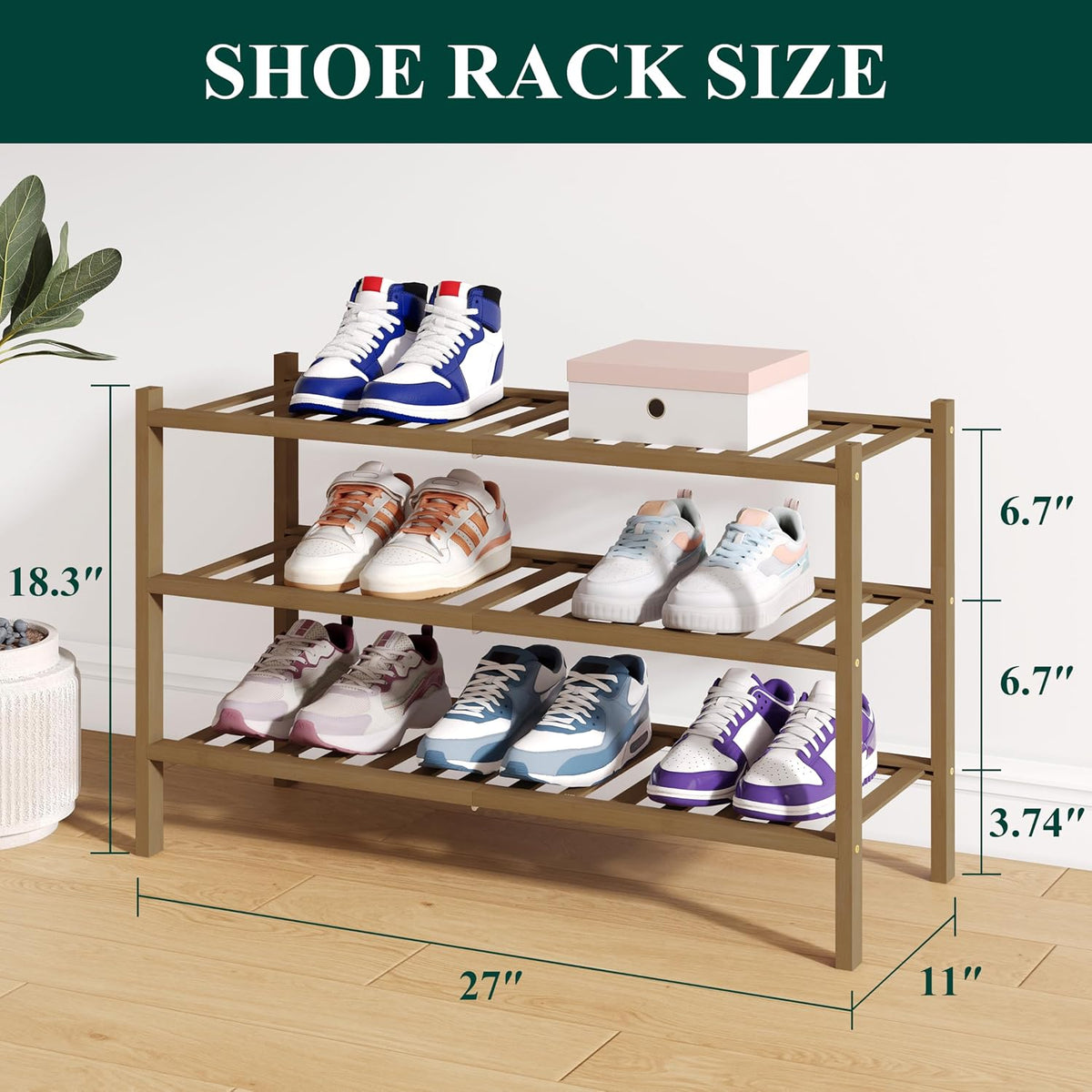 Smiry Bamboo Shoe Rack for Closet, 2 Tier - 33.86" Wide, Black