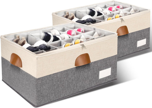2 Pack Shoe Organizer for Closet with Adjustable Divider Shoe Storage Box