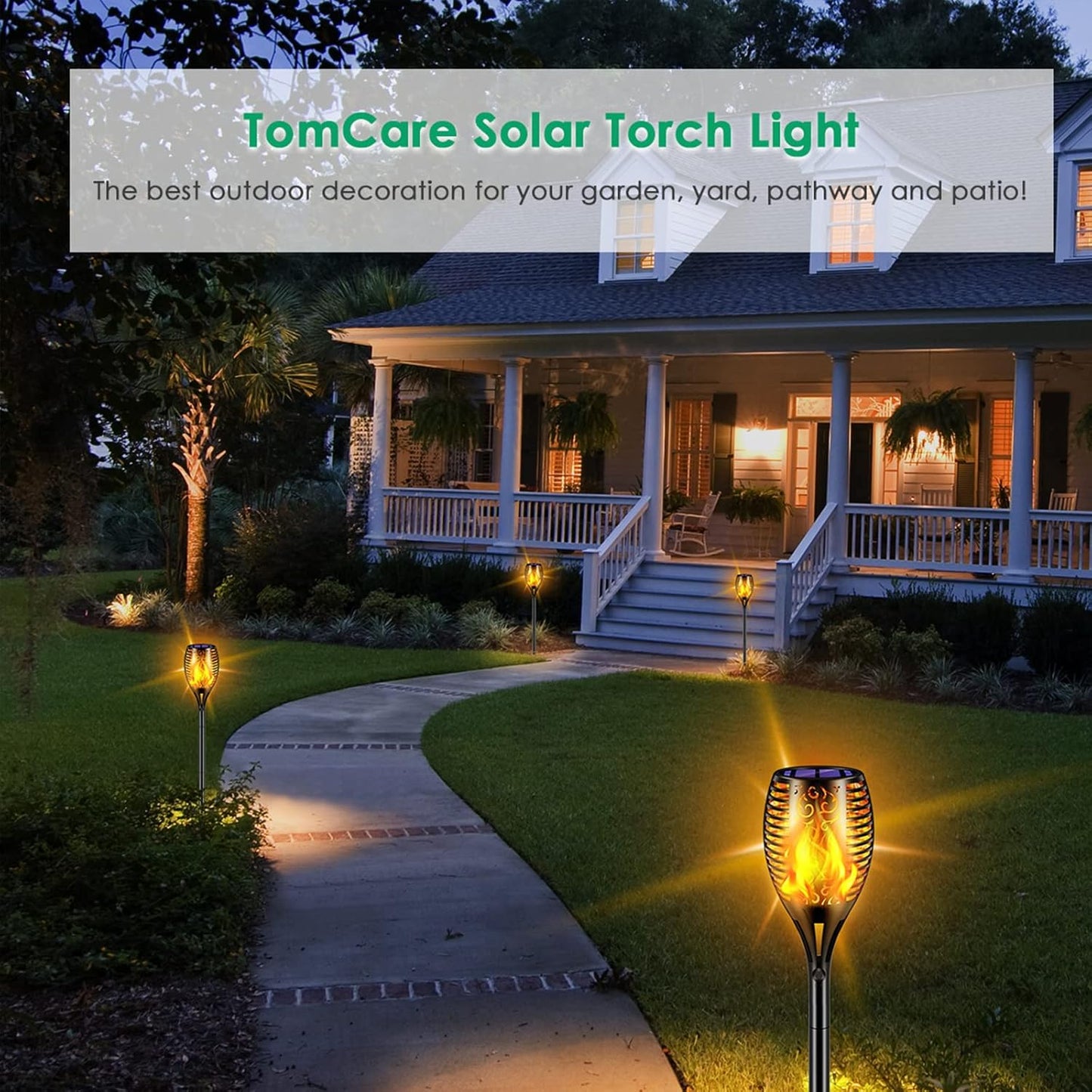 TomCare Solar Lights Outdoor 99 LED Higher & Larger Flickering Flame Solar Torch Lights 43" Waterproof Outdoor Lighting Solar Powered Pathway Walkway Lights for Outside Garden Patio Yard, 4Pack