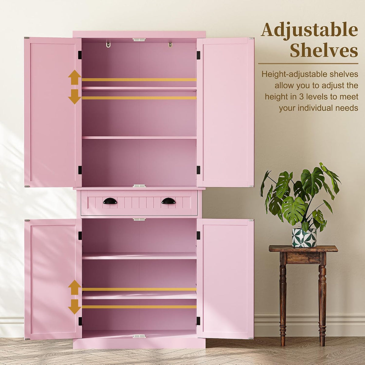 ARTPOWER 72" Tall Kitchen Pantry Storage Cabinet with Drawer and Adjustable Shelves, Pantry Cabinet for Kitchen, Bathroom or Hallway, Pink