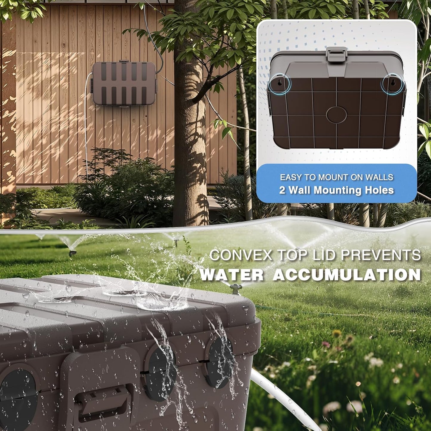 Flemoon Large Outdoor Electrical Box, Waterproof Extension Cord Cover | Inner Size 12 x 7.4 x 3.9 Inch, 6 Cable Entry Ports, IP54 Weatherproof Connection Box for Outlet, Timer, Holiday Light, Brown