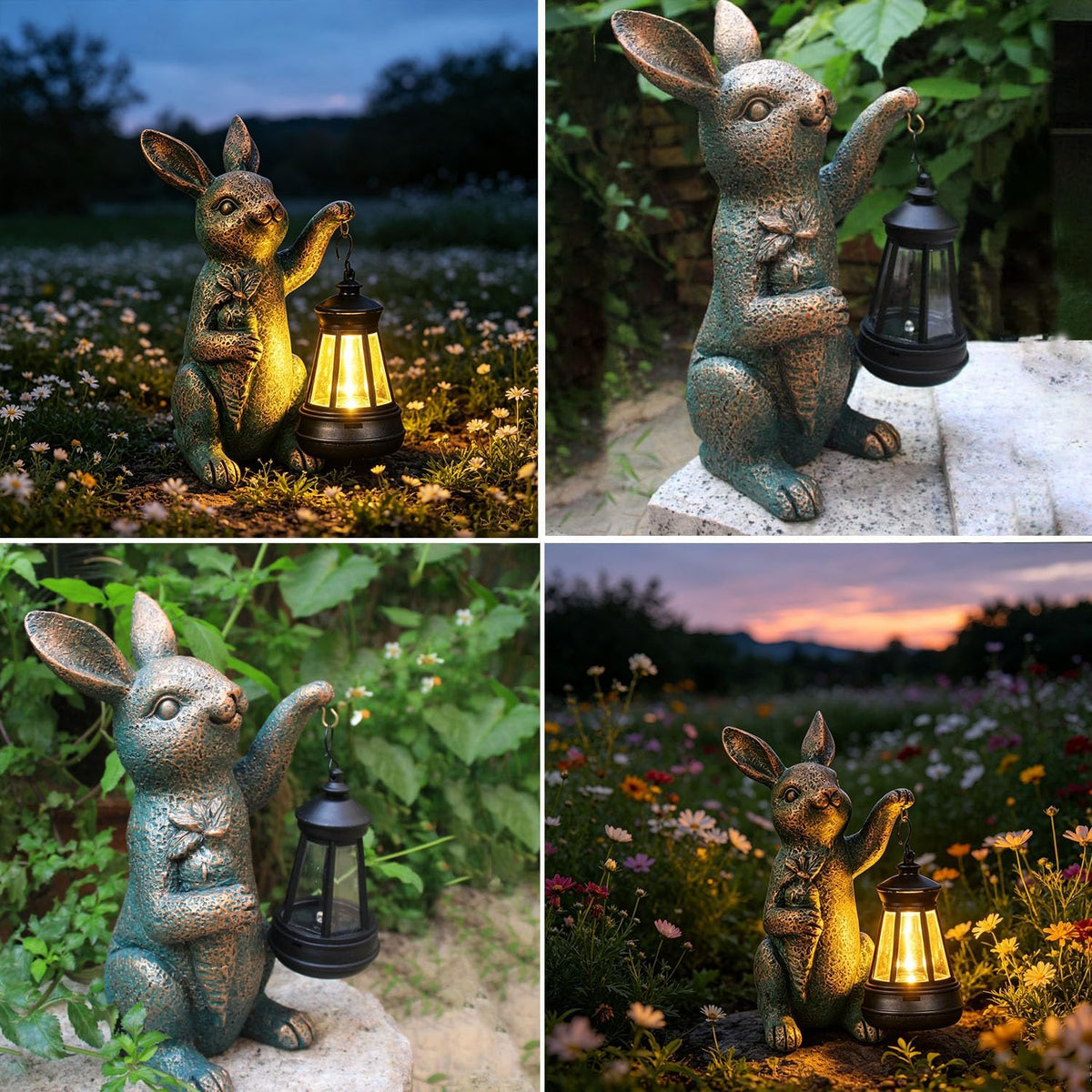 Solar Garden Statues -Rabbit Lantern Outdoor Handmade Resin Statue with LED Light, Cute Carrot Holder for Patio, Yard, Gift Ideas (rabbit2)