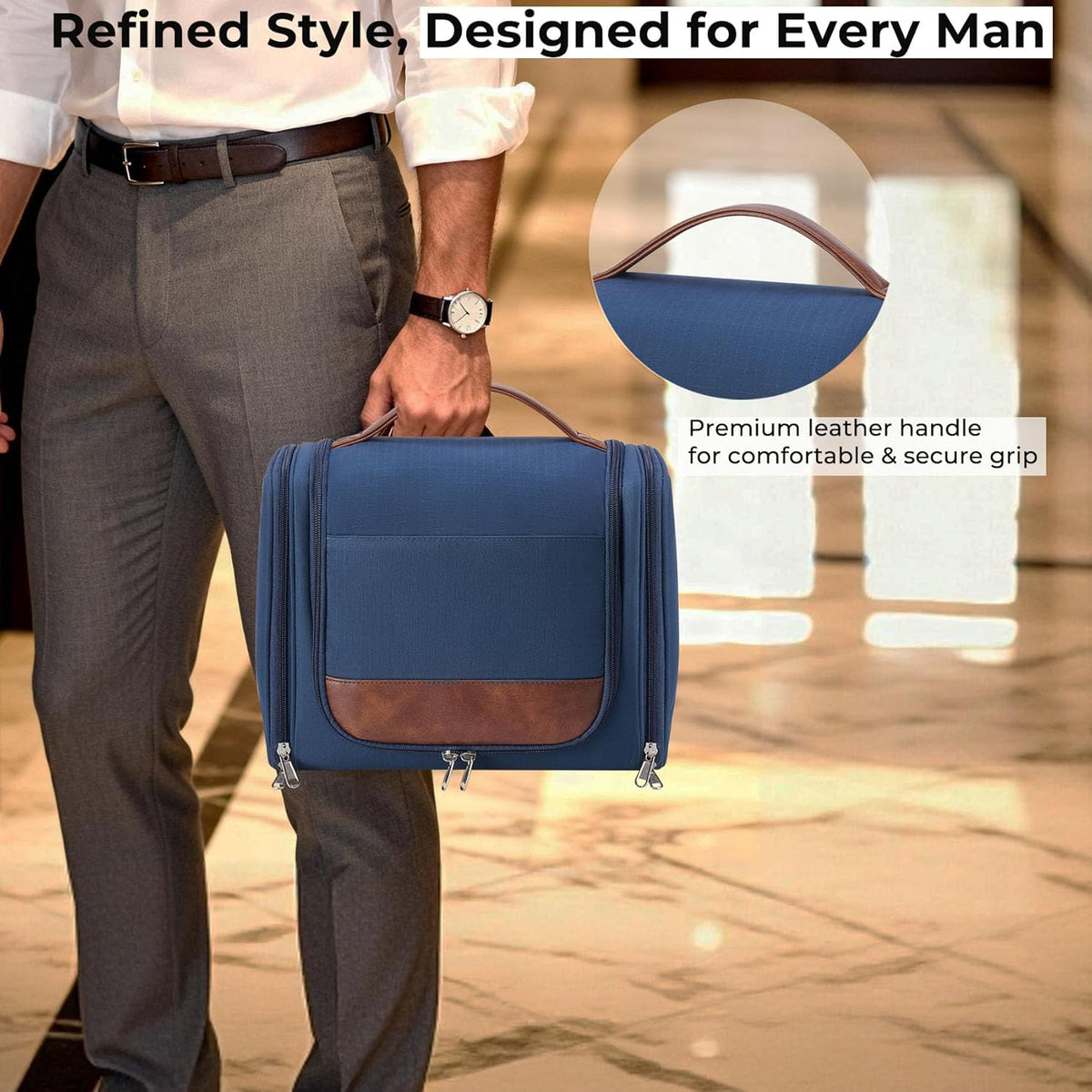 Ralnitote Large Hanging Toiletry Bag for Men, Travel Bathroom Bag with Hook, Hygiene Bag Organizer for Shower, Shaving & Grooming Essentials, Navy