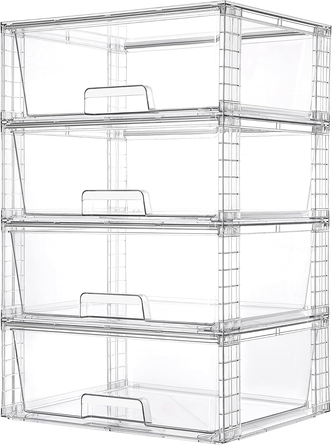 Vtopmart 4 Pack Large Clear Stackable Storage Drawers for Closet, Pantry