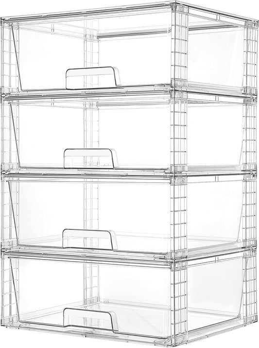 Vtopmart 4 Pack Large Clear Stackable Storage Drawers for Closet, Pantry