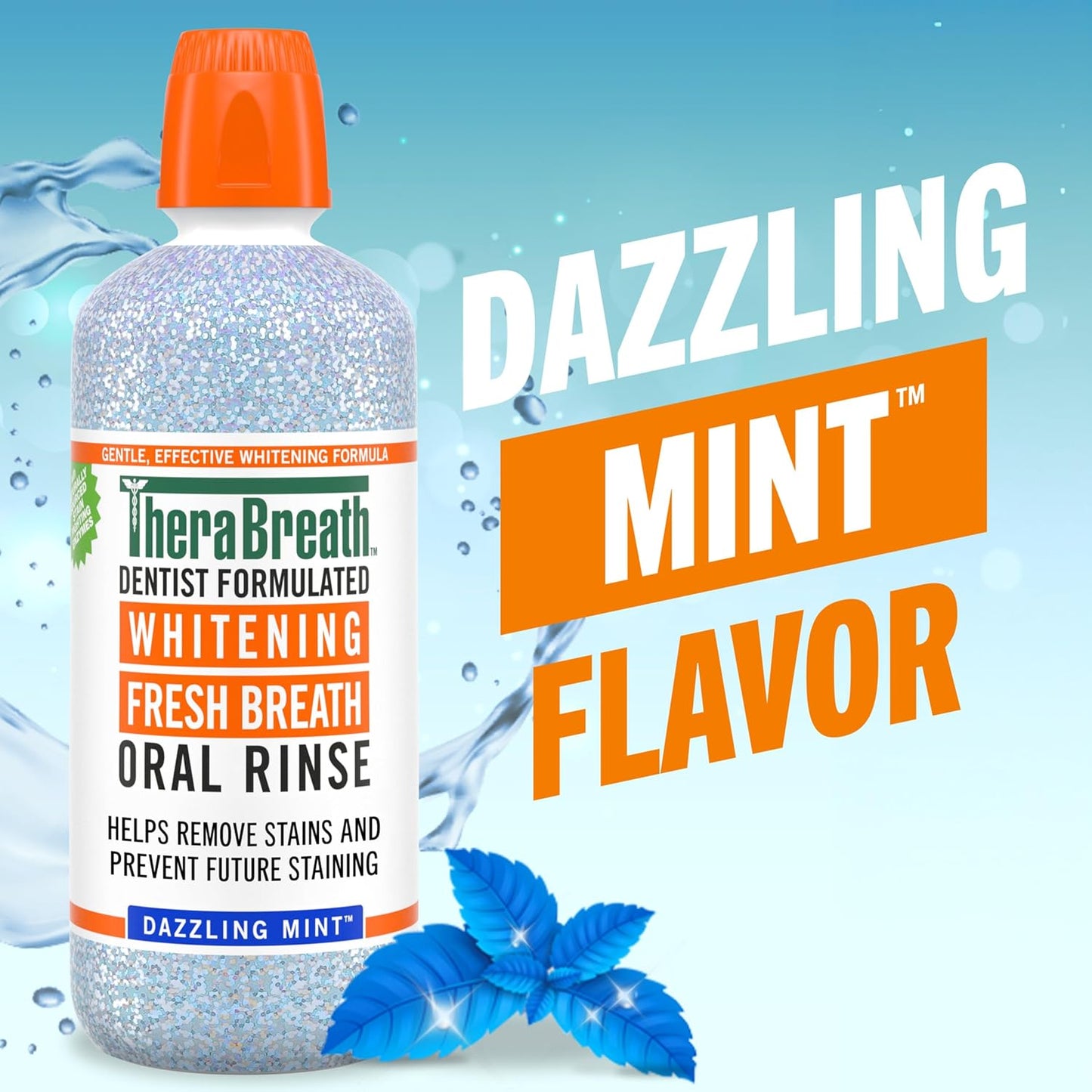TheraBreath Whitening Mouthwash, Dazzling Mint, Dentist Formulated, 1 Liter