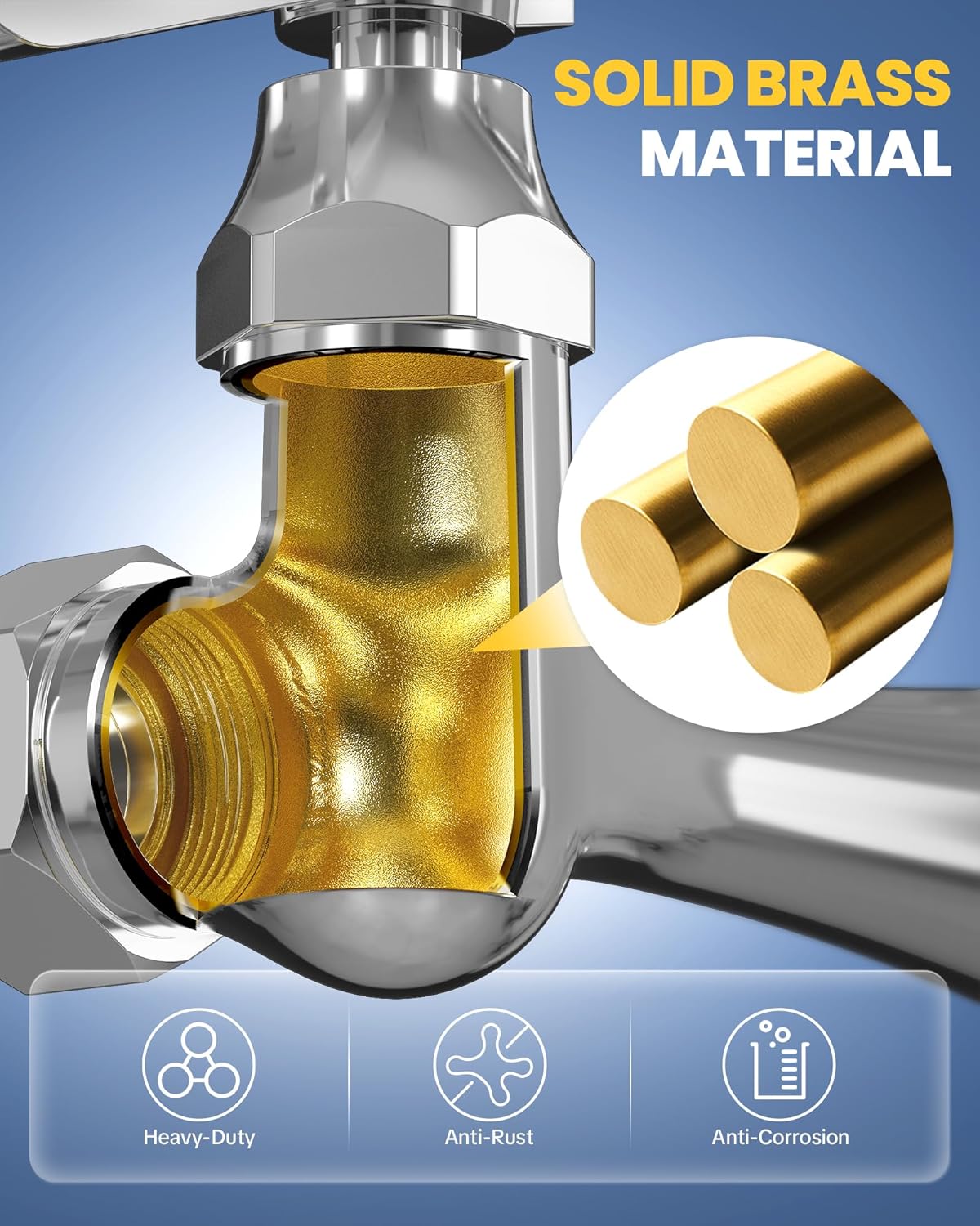 Commercial Sink Faucet with 10” Swivel Spout, 8" Center Wall Mount Kitchen Faucet, Dual Handles Brass Utility Sink Faucet for Laundry Room Restaurant Compartment Sink, Polish Chrome