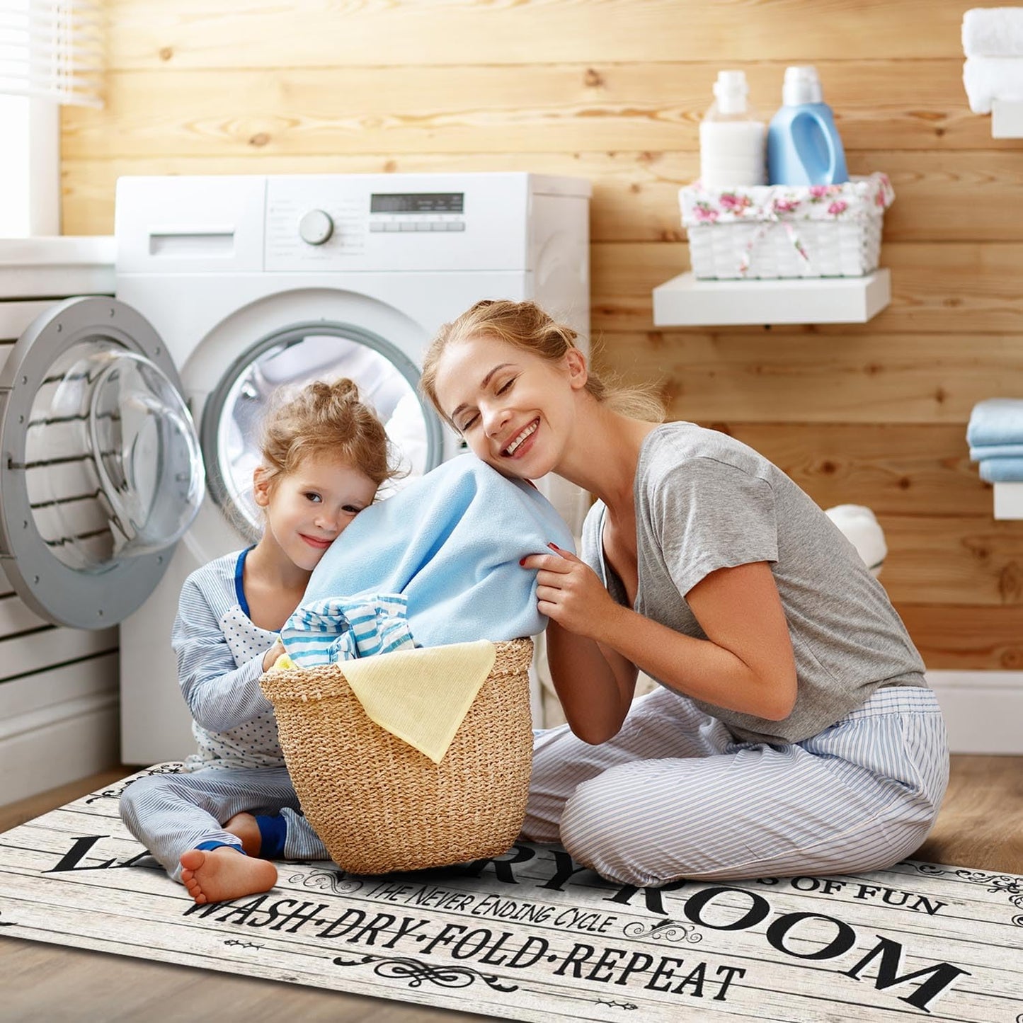 Non Slip Laundry Room Rug - Farmhouse Kitchen Floor Mat -Laundry Room Rug- Runner Decor -Washable Floor Carpet for Washroom Mudroom Kitchen Bathroom Hallway-20 x48