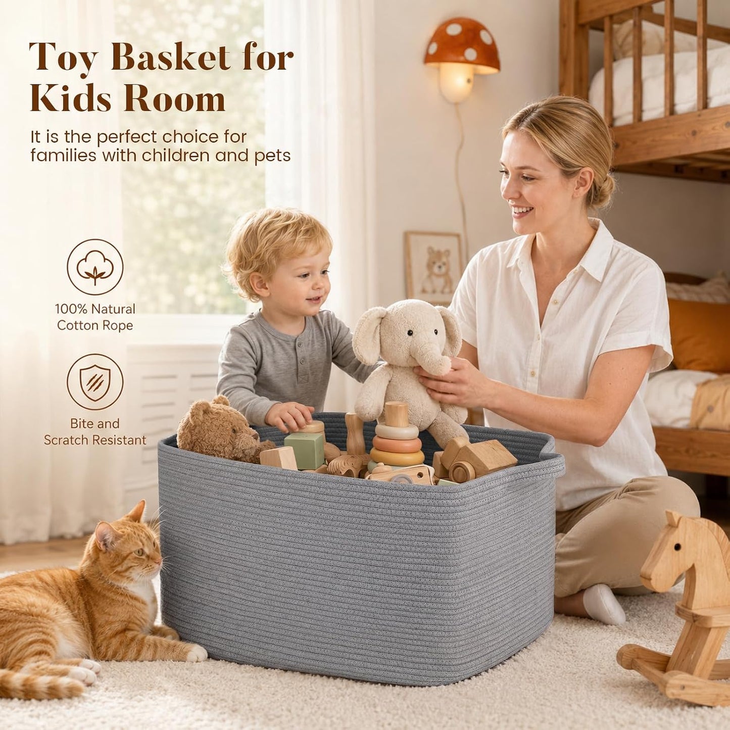 65L Large Woven Blanket Basket for Living Room, 19.7"x15.7"x11.8" | Nursery Laundry Hamper with Handle for Organizing Blankets, Pillows, Toy Storage With Handle, Large Baskets for Organizing
