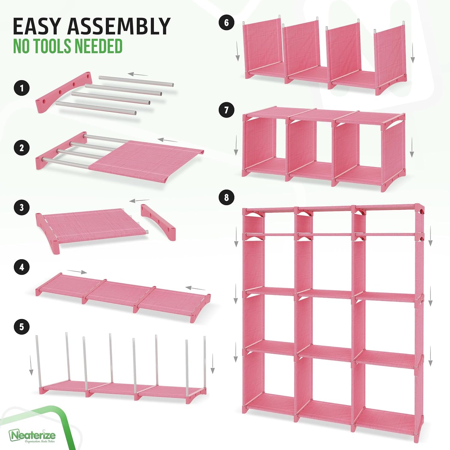 Cube Storage Organizer with Storage Bins Included - The Perfect Closet Organizers and Storage Solution. Includes 12 Storage Cubes, Great For Toy Storage, Closet Storage, Clothes Storage (Pink)