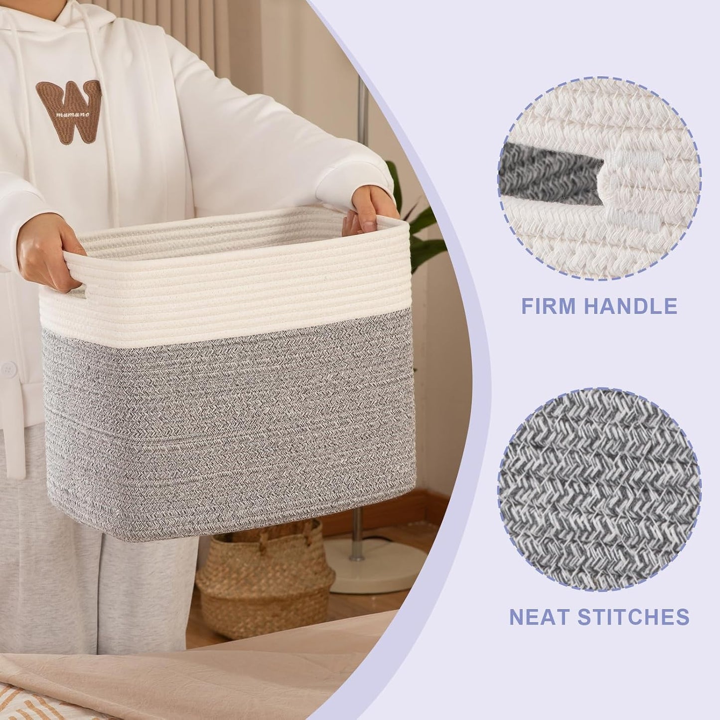 OIAHOMY 2 PACK Tall Storage baskets 30L Blanket Basket Living Room Grey | Large Collapsible Storage Bins Narrow Basket Baskets for Closet Organization Storage Baskets for Shelves Toy Storage Basket