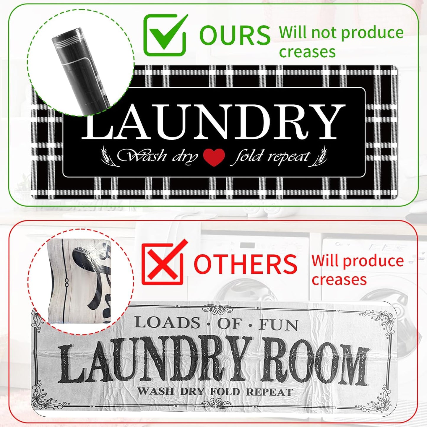 XLHOMO Laundry Room Rug Runner, 17"x47" Buffalo Plaid Non Slip Black Laundry Rugs, Farmhouse Washable Floor Laundry Mats for Laundry Room, Mudroom, Kitchen, Washroom, Bathroom, Entryway Rugs Decor