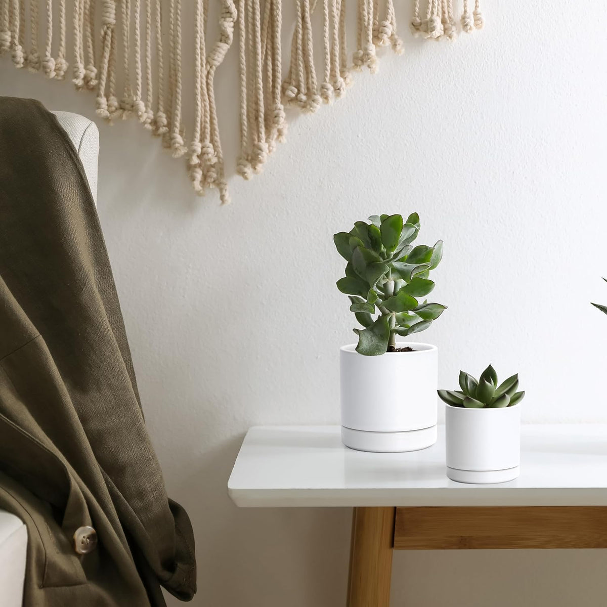 D'vine Dev 2-Pack Ceramic Pots & Saucers, White, 3.5/4.7 in, 94-G-XS-1